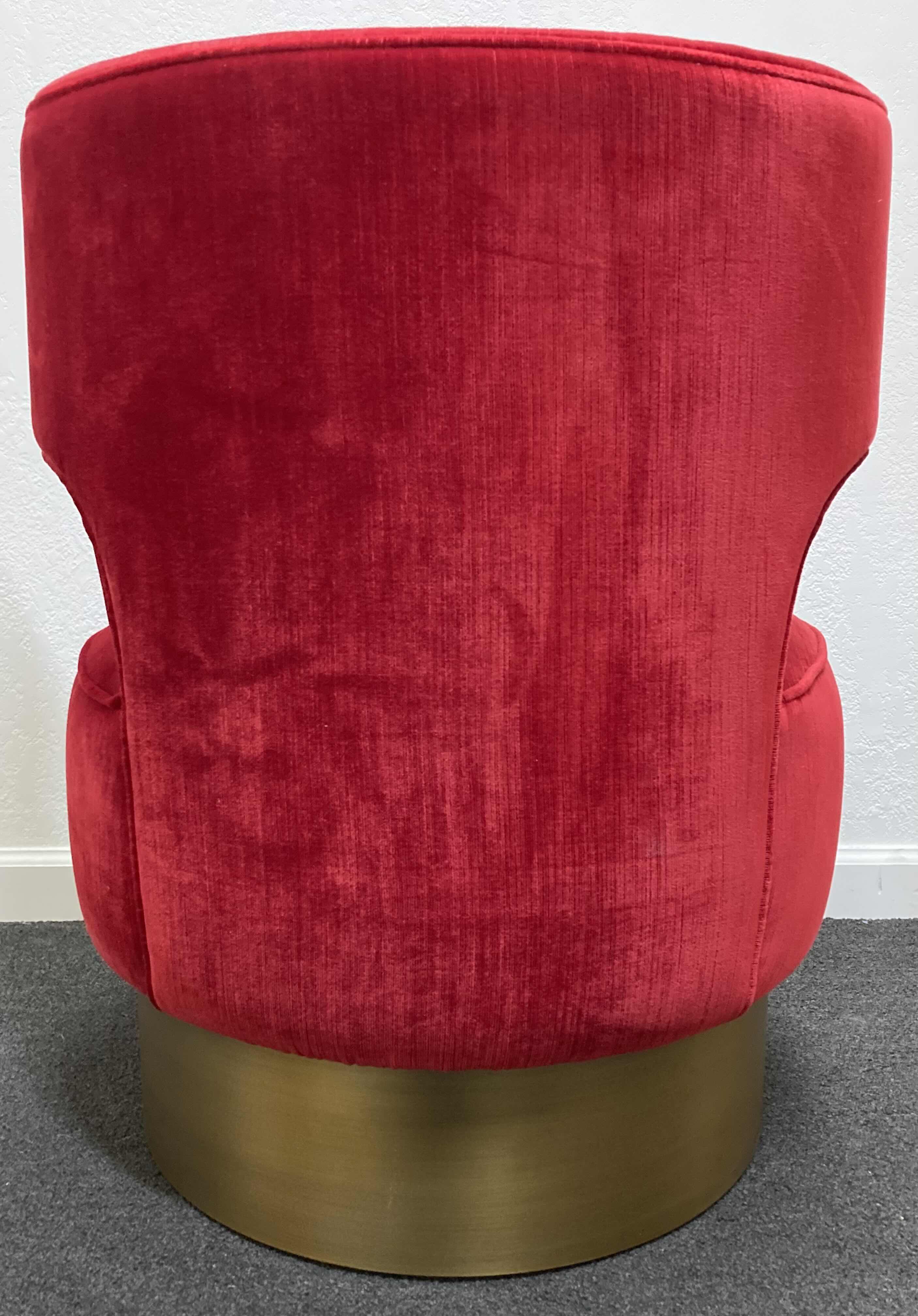 Photo 4 of RED VELVET BRASS FINISH BASE ACCENT CHAIR 24” X 23” H30”