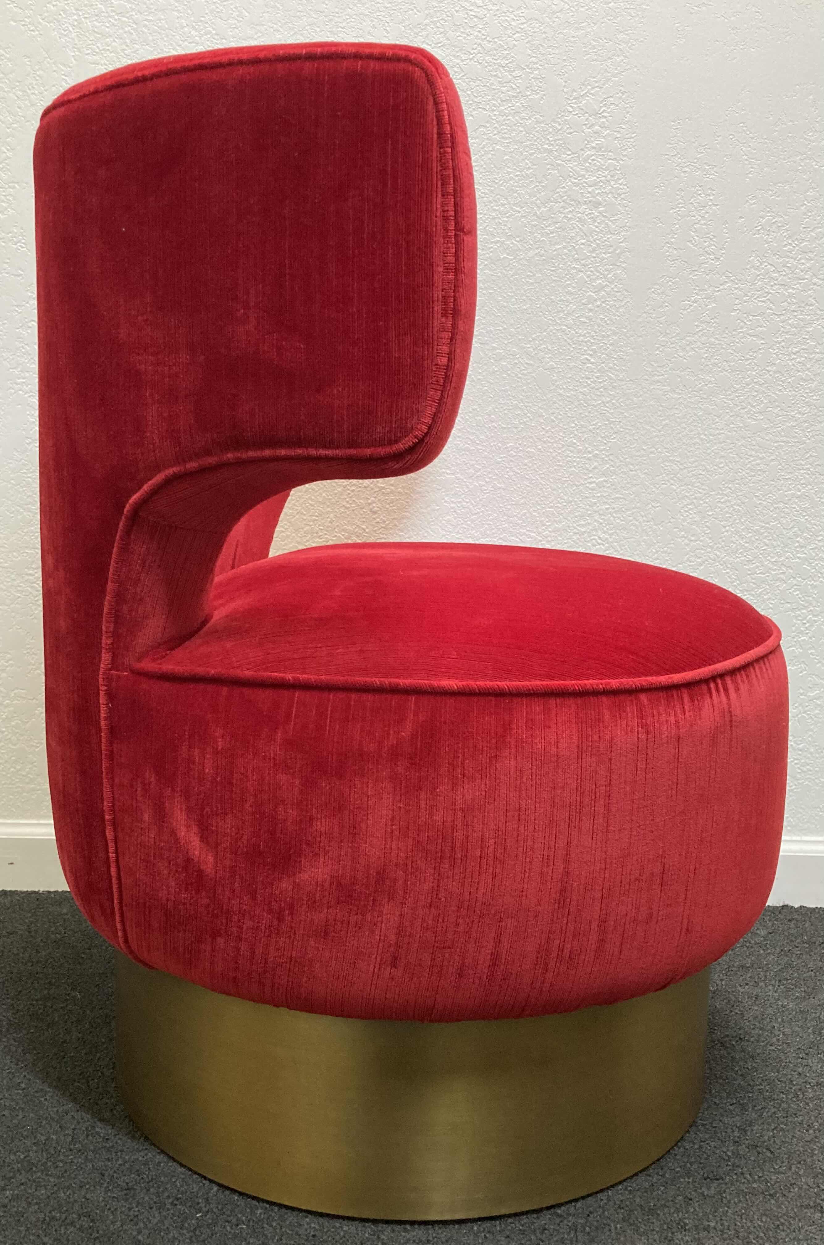 Photo 3 of RED VELVET BRASS FINISH BASE ACCENT CHAIR 24” X 23” H30”