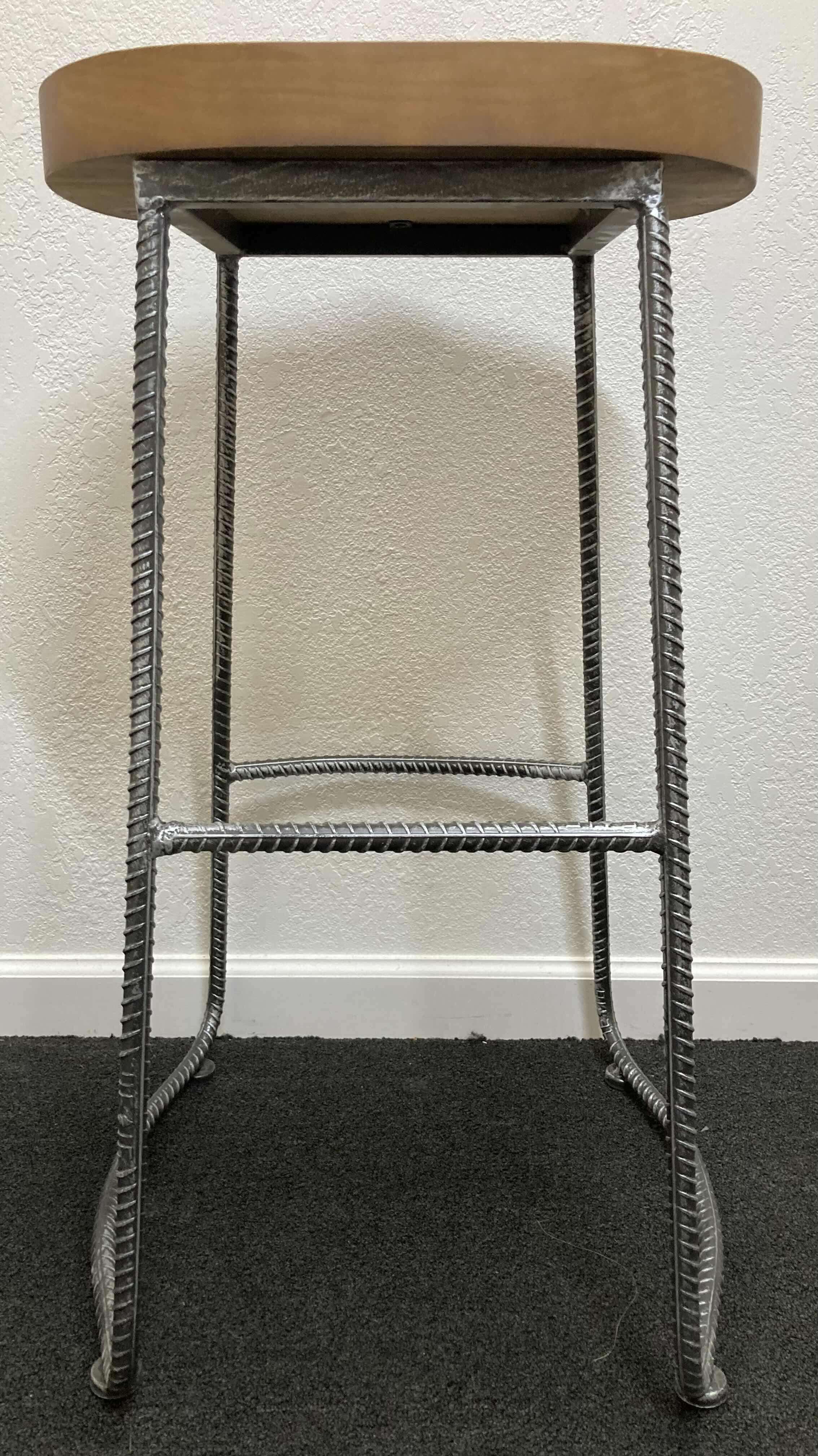 Photo 4 of INDUSTRY WEST RUSTIC WOOD TOP REBAR BASE BAR STOOL 16.5” X 12.5” H30”