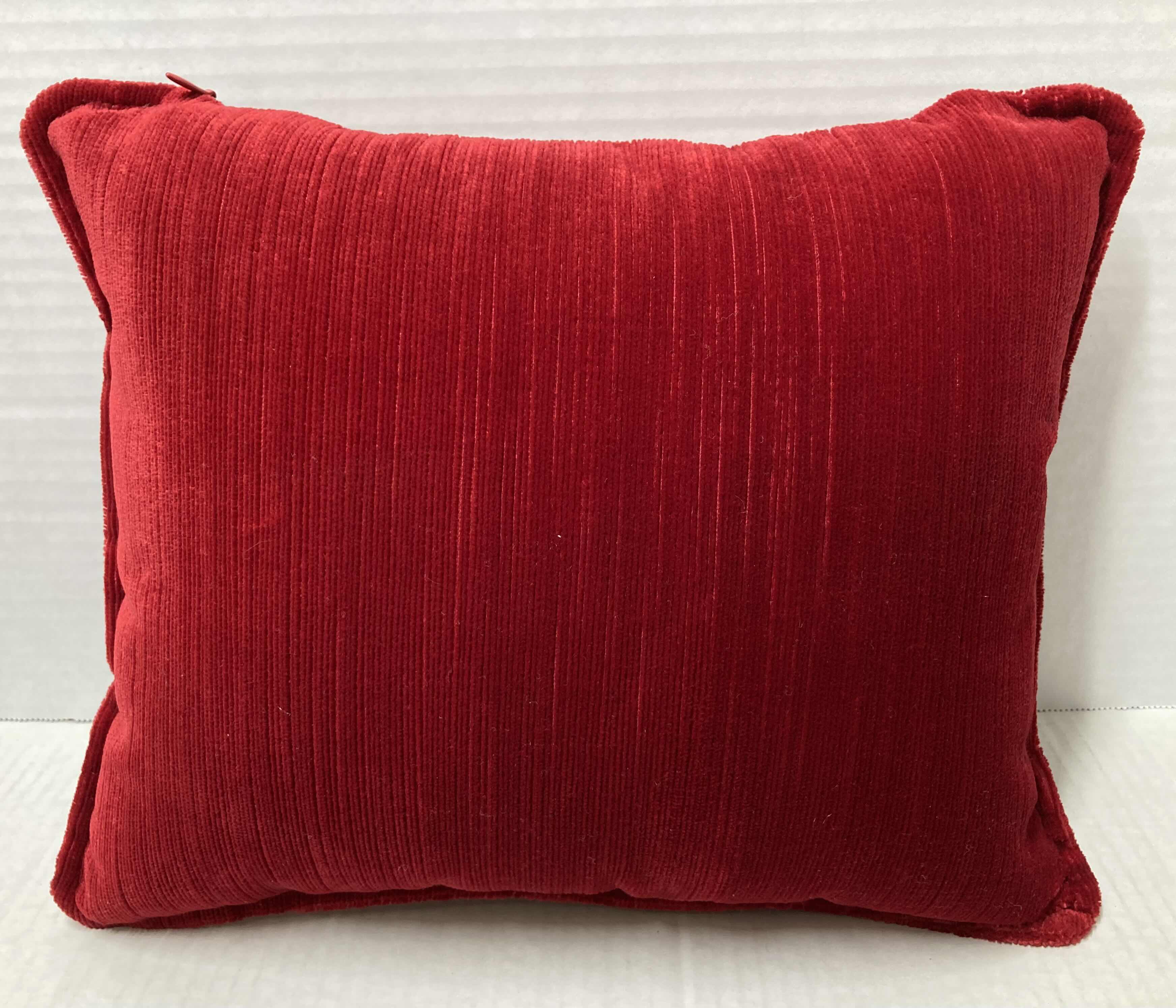 Photo 2 of RED VELVET THROW PILLOW W RED VELVET THROW PILLOW COVERS (3) 12.75” X 10.75”