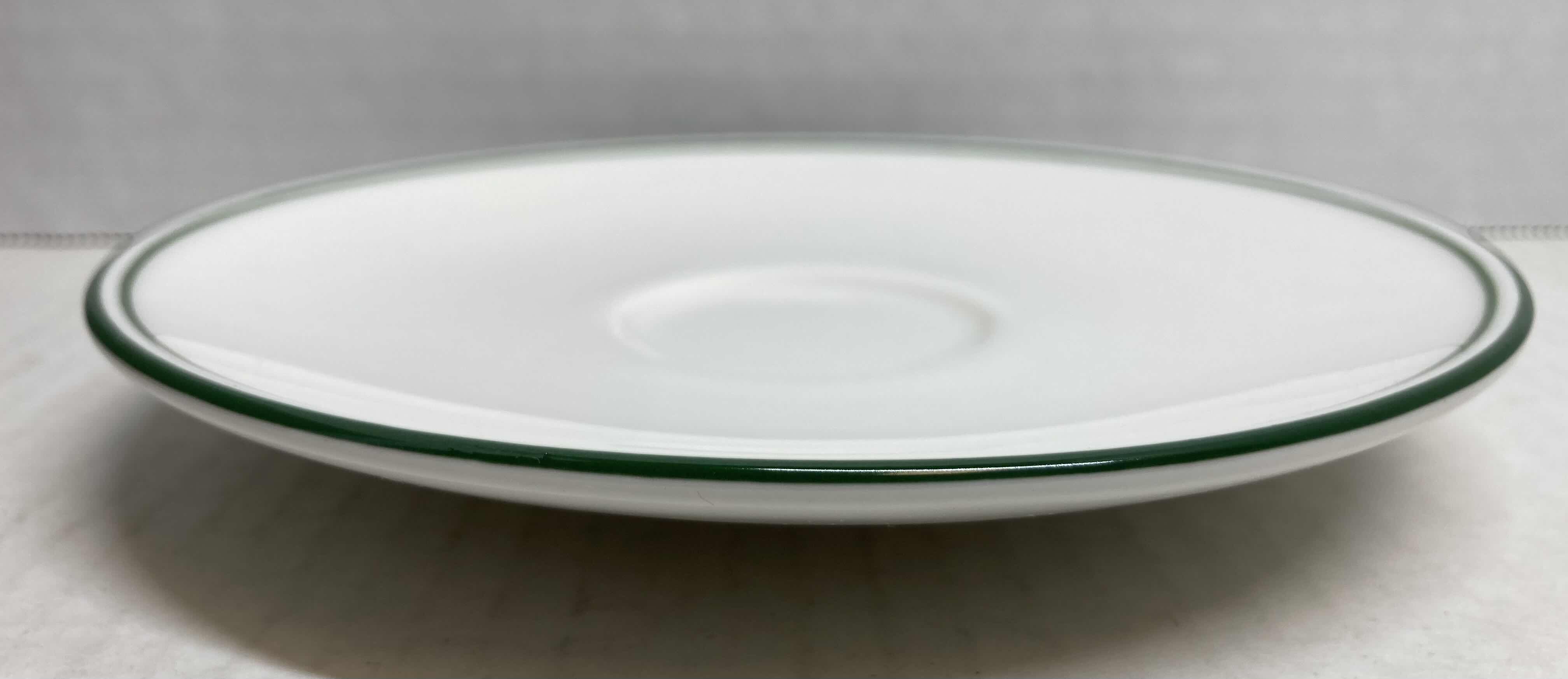 Photo 2 of NEW KENILWORTH PORCELAIN THE HENRY WHITE W GREEN LINE TRIM 6” COFFEE & TEA SAUCERS 12 PACK