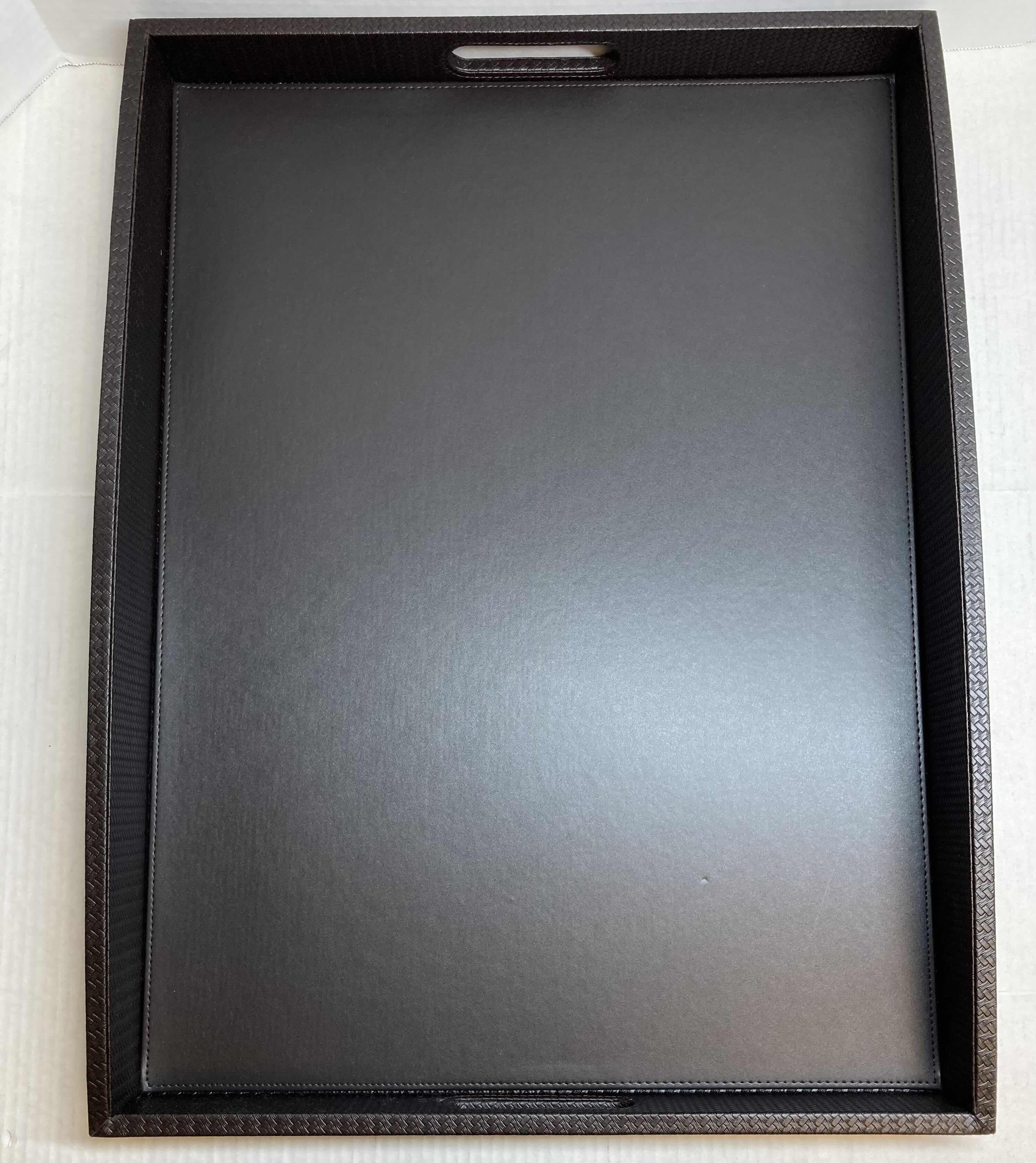 Photo 3 of NEW WOVEN LEATHER FINISH LARGE ROOM SERVICE TRAY 24" X 18" H1.75