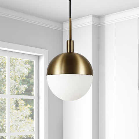 Photo 4 of HUDSON & CANAL ORB LARGE GLOBE BRASS FROSTED GLASS PENDANT 810325033337