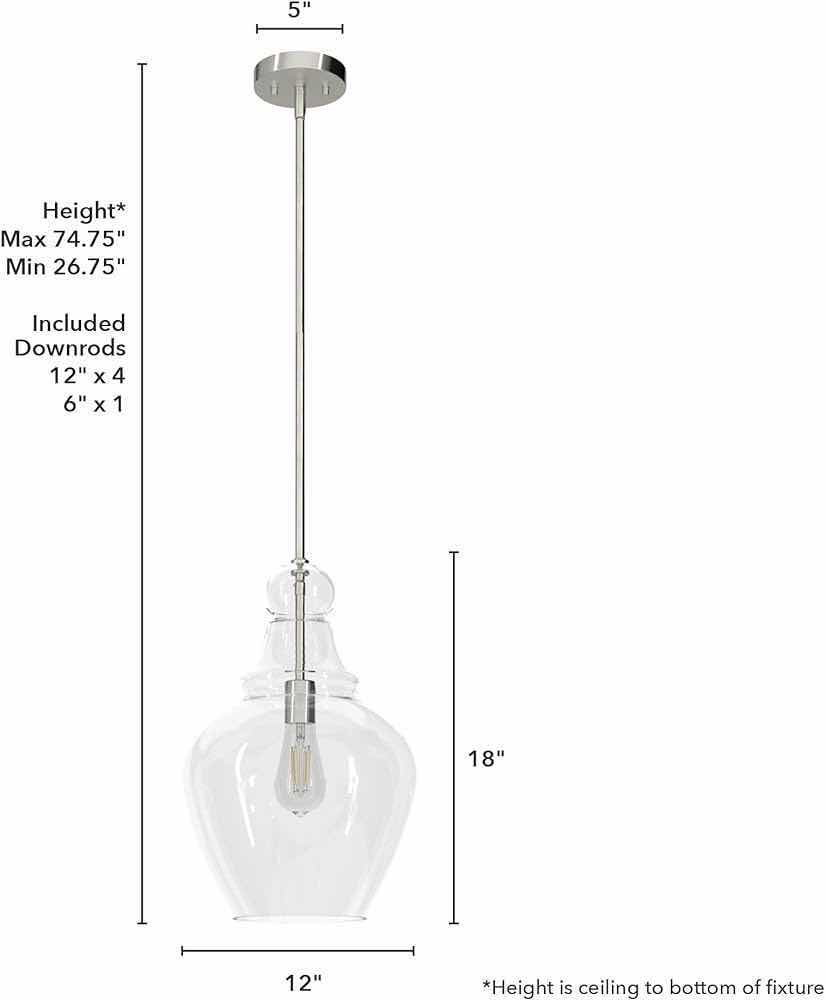 Photo 2 of HUNTER MAPLE PARK BRUSHED NICKEL FINISH PENDANT LIGHT 049694195678