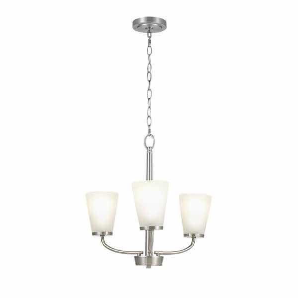 Photo 1 of HAMPTON BAY HELENA BRUSHED NICKEL FINISH FROSTED GLASS 3 LIGHT CHANDELIER
