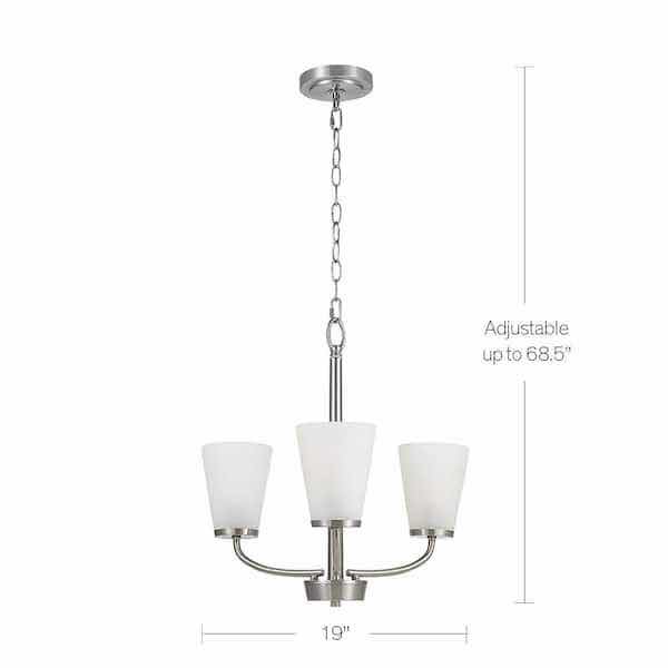 Photo 3 of HAMPTON BAY HELENA BRUSHED NICKEL FINISH FROSTED GLASS 3 LIGHT CHANDELIER