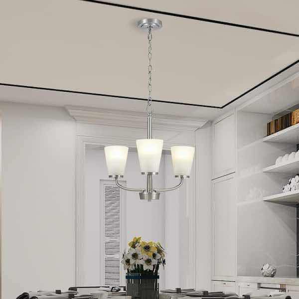 Photo 2 of HAMPTON BAY HELENA BRUSHED NICKEL FINISH FROSTED GLASS 3 LIGHT CHANDELIER