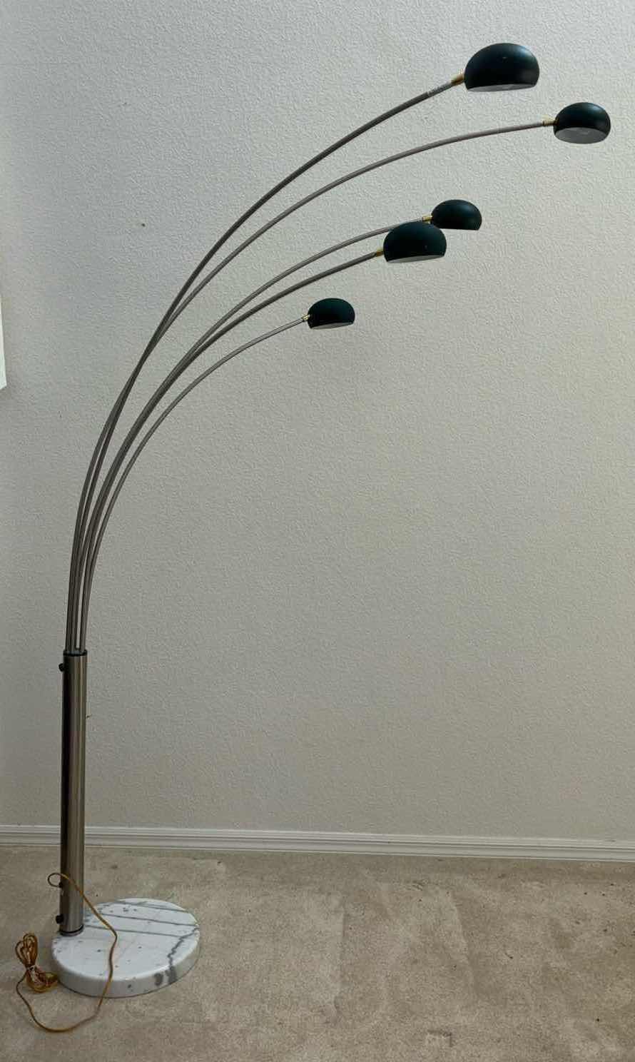 Photo 2 of ANTHONY CALIFORNIA MID-CENTURY MODERN CHROME/GOLD & MARBLE GUZZINI STYLE ARC FLOOR LAMP W 15” MARBLE BASE (42” X H83”)