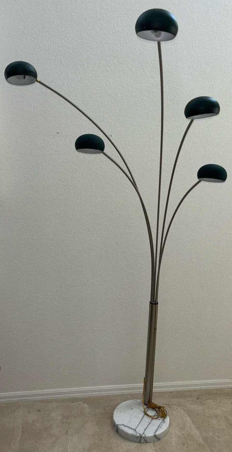 Photo 1 of ANTHONY CALIFORNIA MID-CENTURY MODERN CHROME/GOLD & MARBLE GUZZINI STYLE ARC FLOOR LAMP W 15” MARBLE BASE (42” X H83”)