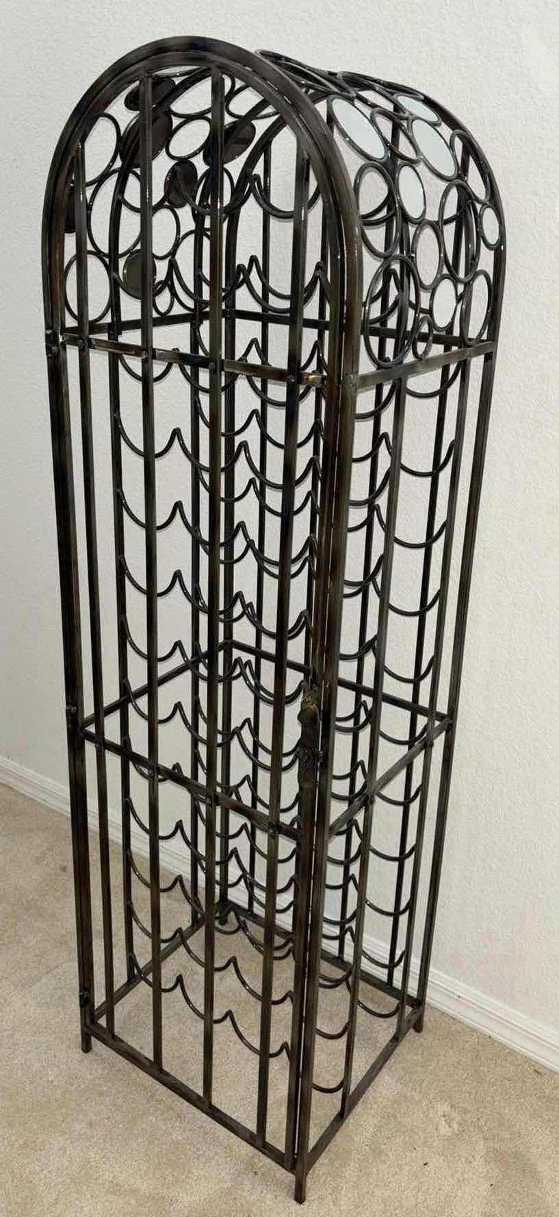 Photo 2 of MID-CENTURY INDUSTRIAL METAL  STYLE 50 BOTTLE WINE RACK W MIRRORED EMBELLISHMENTS 15.5” X 17.5” H59”