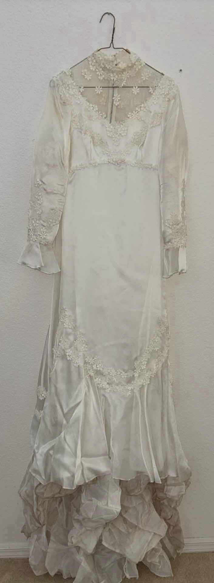 Photo 2 of VINTAGE (1975) CUSTOM WEDDING DRESS, SLIP, VEIL & WARDROBE BAG