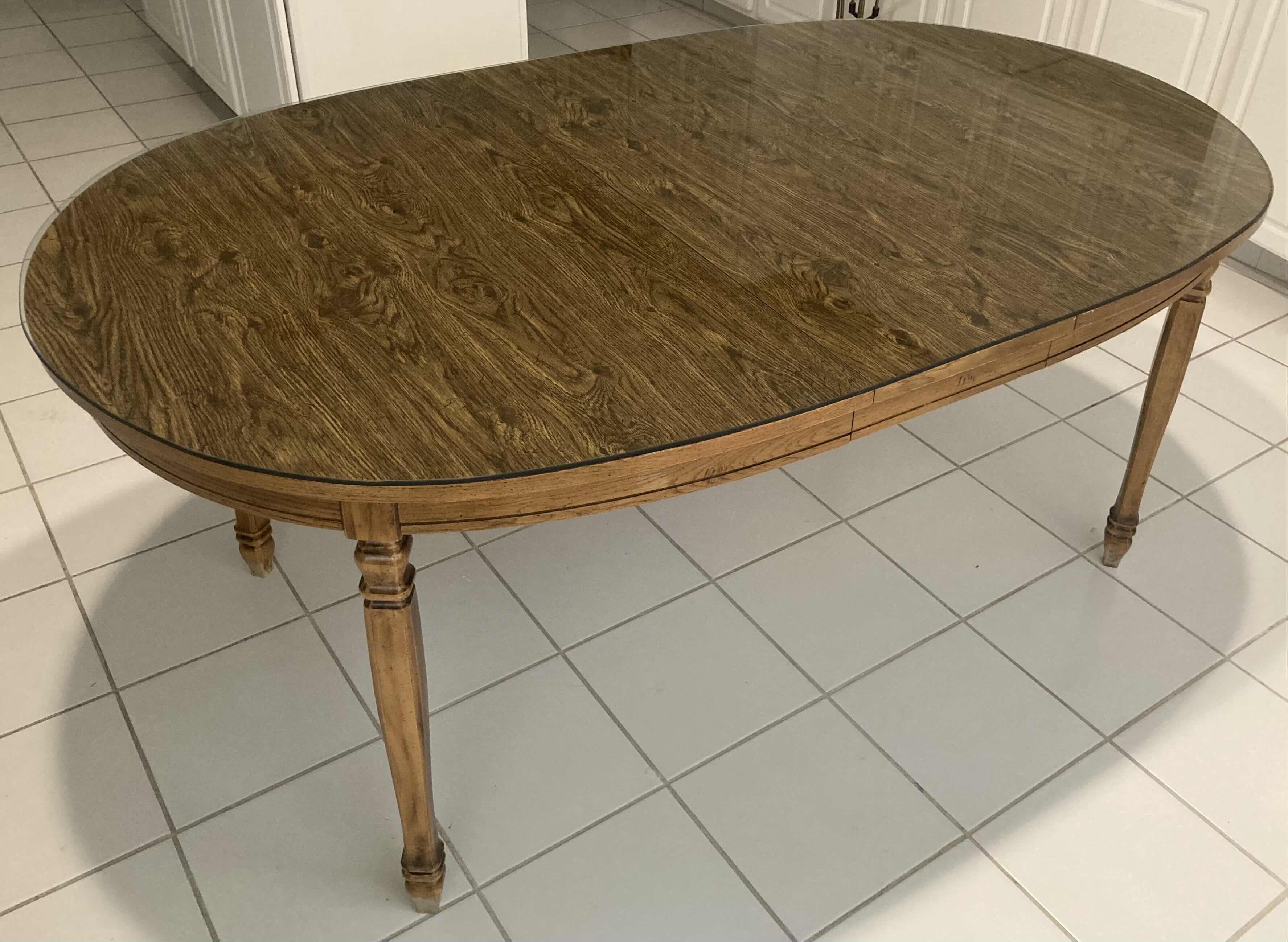 Photo 1 of MID CENTURY WOOD DINING TABLE W GLASS TOP 42” X 70” H29.75”