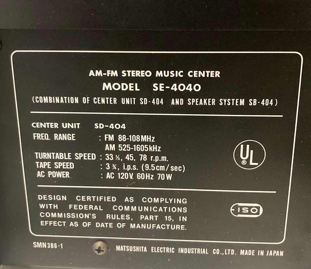 Photo 6 of PANASONIC SE-4040 AM/FM STEREO, RECORD & 8 TRACK PLAYER W SPEAKERS & RECORDS
