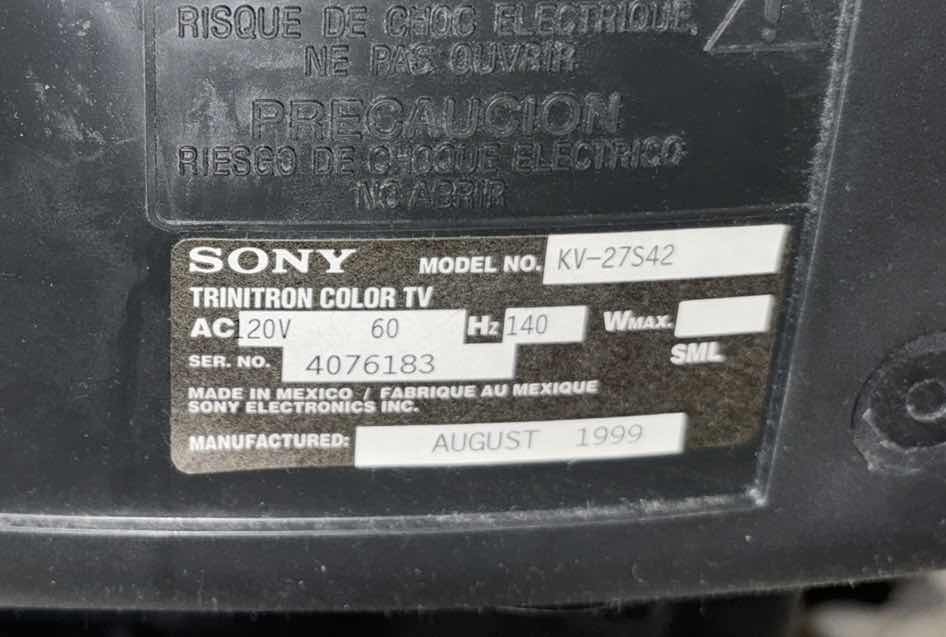 Photo 6 of SONY 27” TRINITRON COLOR MONITOR/RECEIVER TV (MODEL KV-27S42)