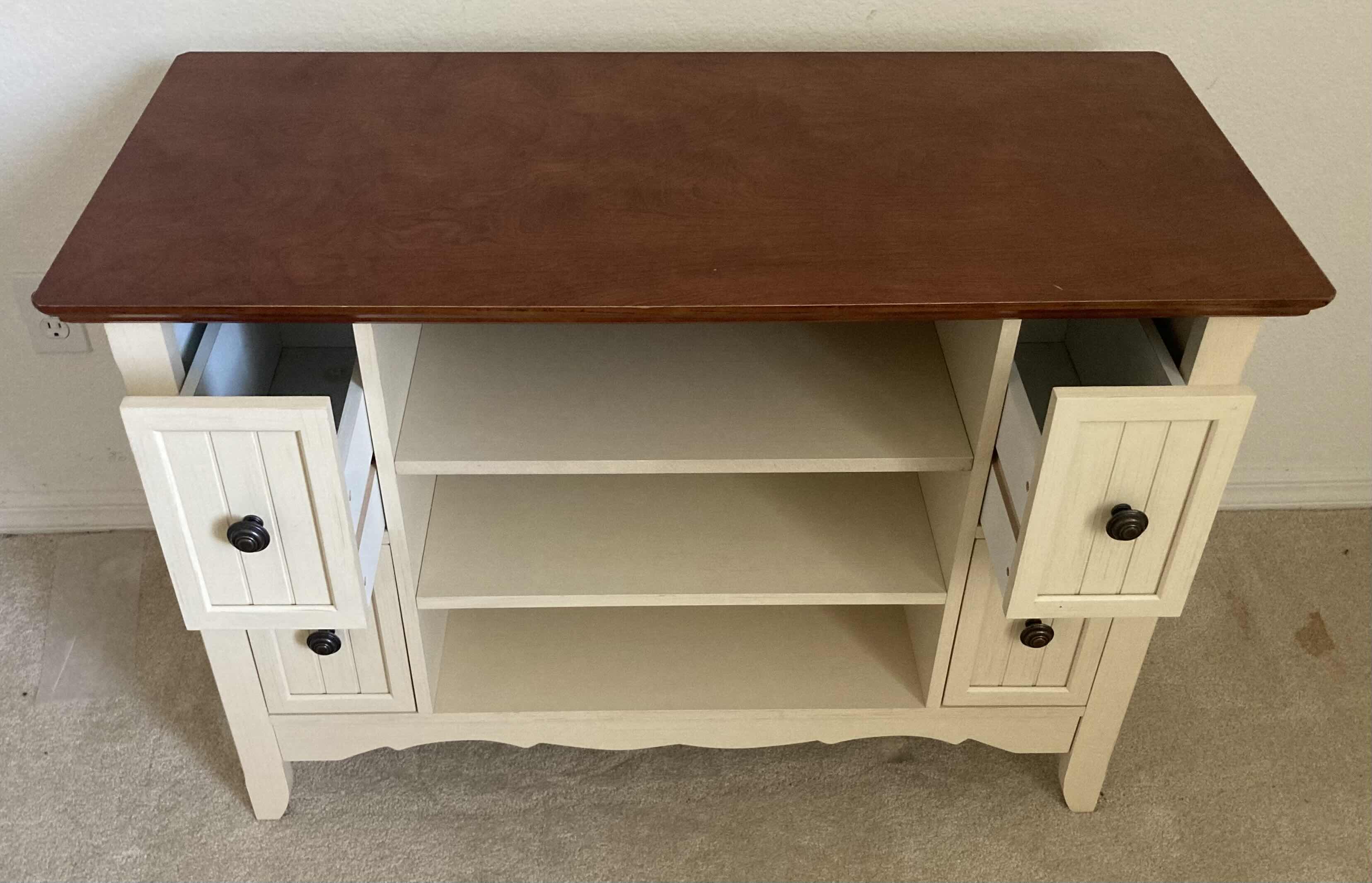 Photo 2 of RUSTIC STYLE CHERRY TOP FINISH OFF WHITE 4 DRAWER TV STAND 39.5” X 18” H27.5”