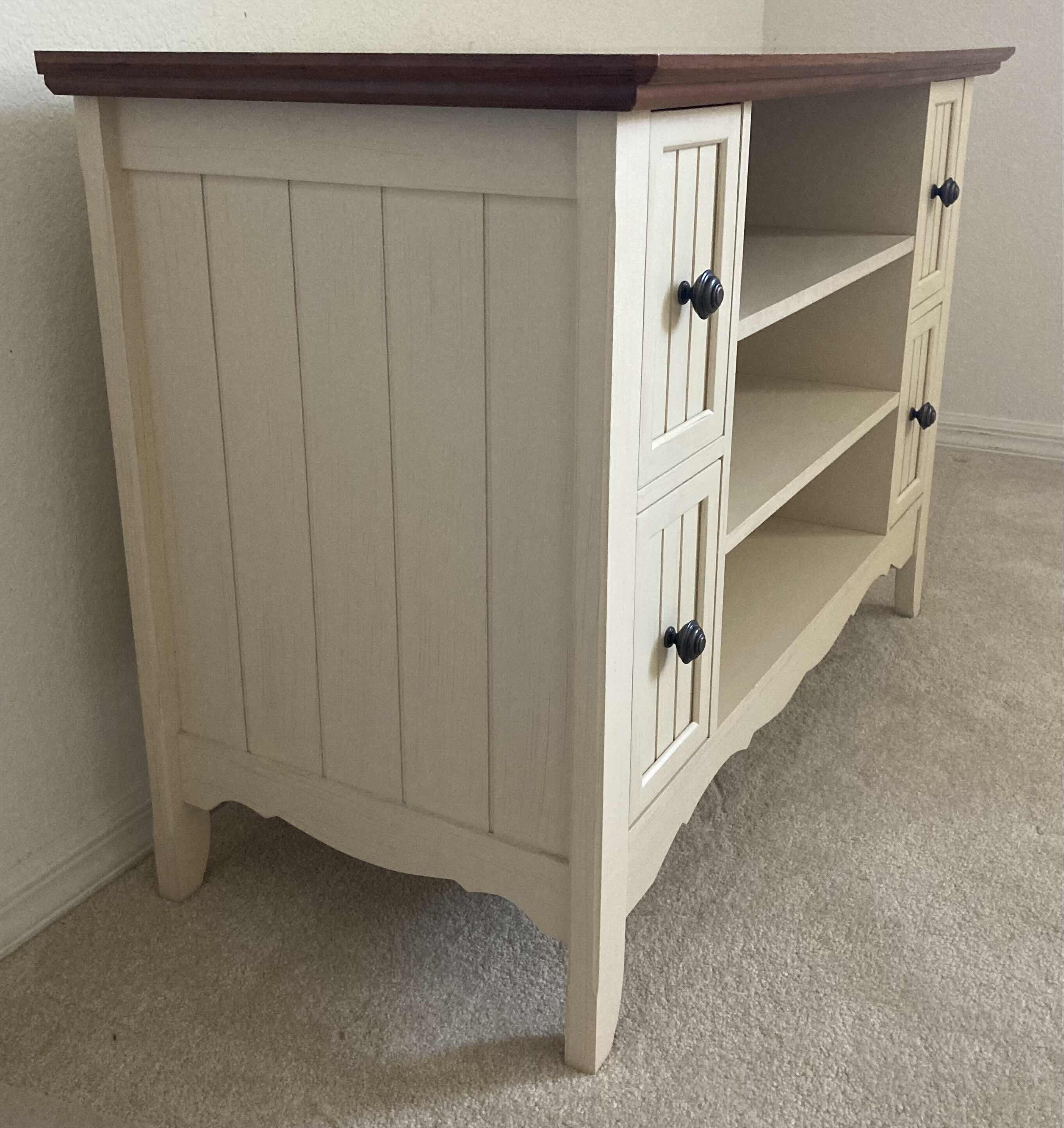 Photo 3 of RUSTIC STYLE CHERRY TOP FINISH OFF WHITE 4 DRAWER TV STAND 39.5” X 18” H27.5”