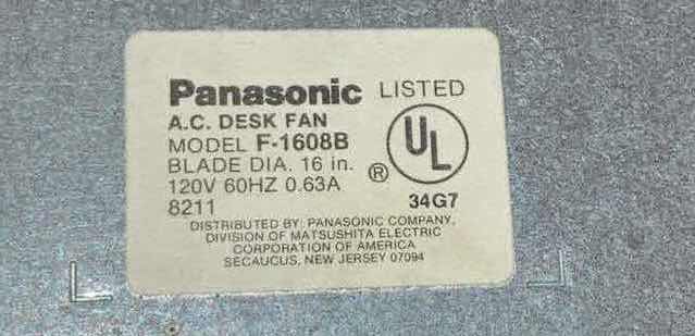 Photo 5 of PANASONIC 5 WAY OSCILLATION DESK FAN MODEL F-1608B 19” X 10” H25”