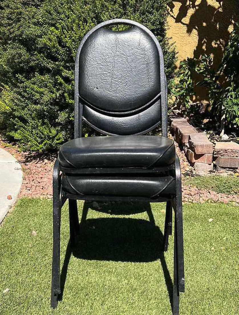 Photo 1 of BLACK PADDED METAL STACKABLE CHAIRS (2) 17.5” X 20” H37.5”