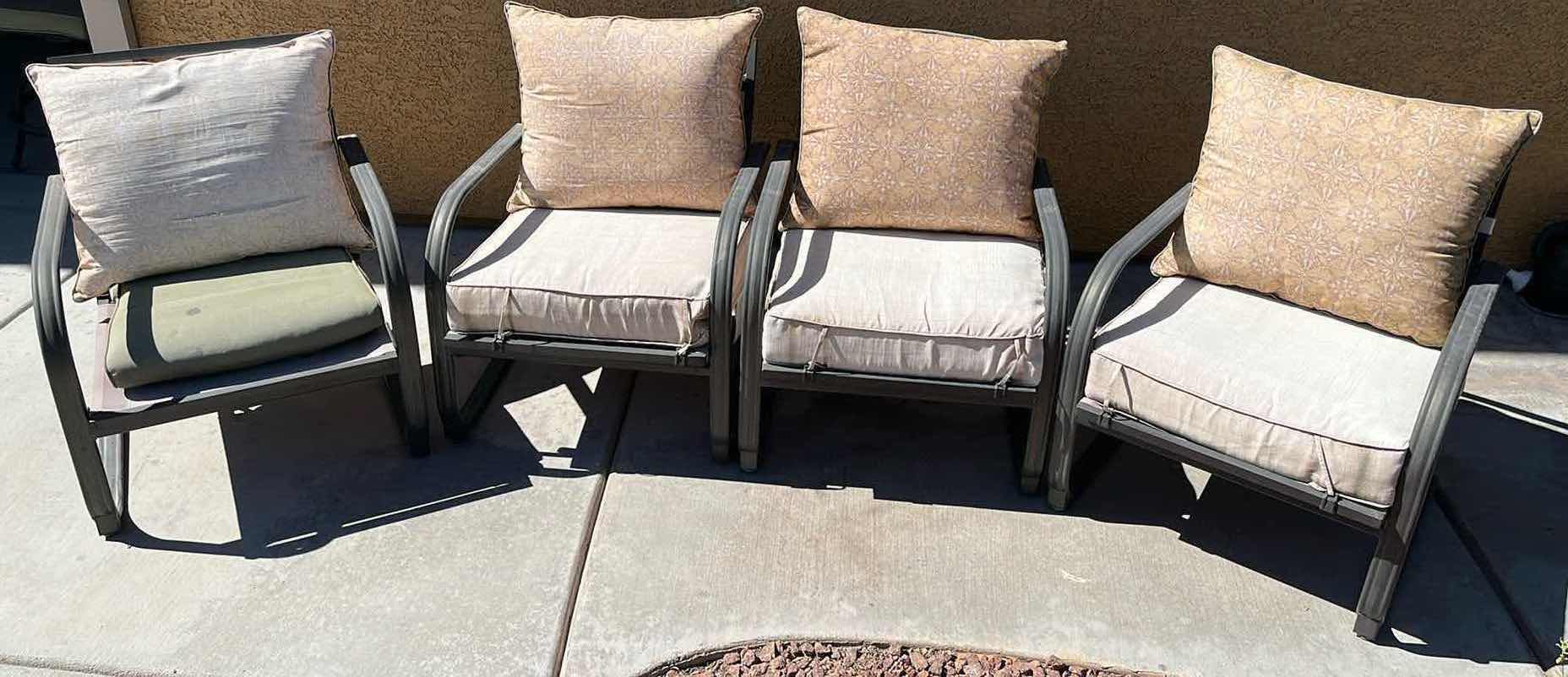 Photo 2 of OUTDOOR BLACK METAL FRAME PATIO CHAIRS (4) 27” X 30.5” H32.25”