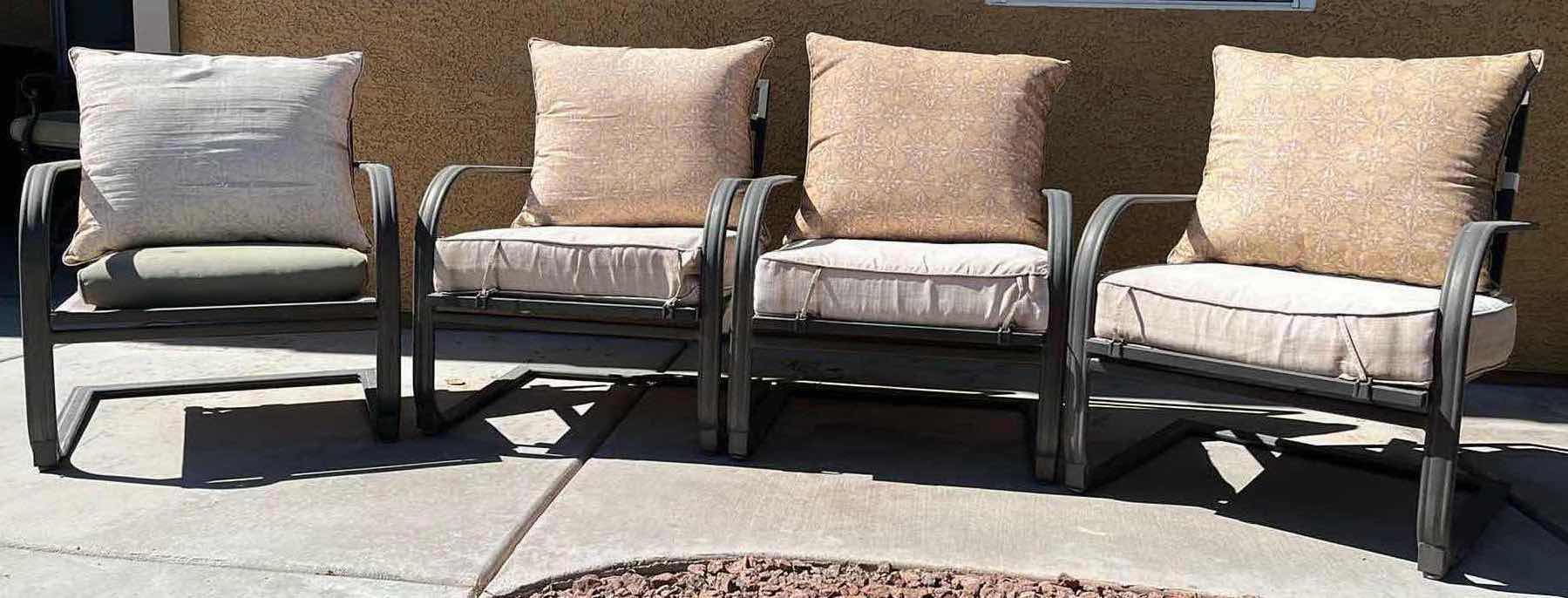 Photo 1 of OUTDOOR BLACK METAL FRAME PATIO CHAIRS (4) 27” X 30.5” H32.25”