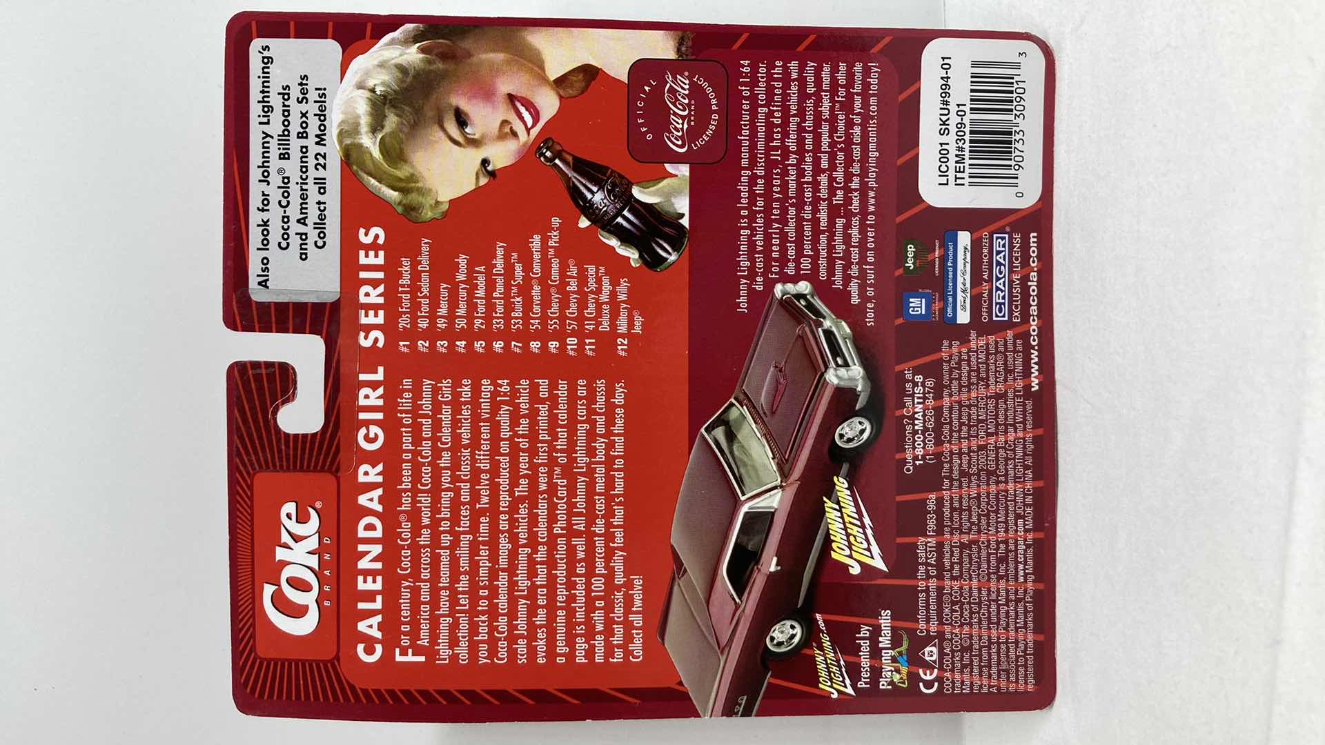 Photo 3 of JOHNNY LIGHTNING COCA-COLA CALENDAR GIRL SERIES ‘54 CORVETTE CONVERTIBLE CAR