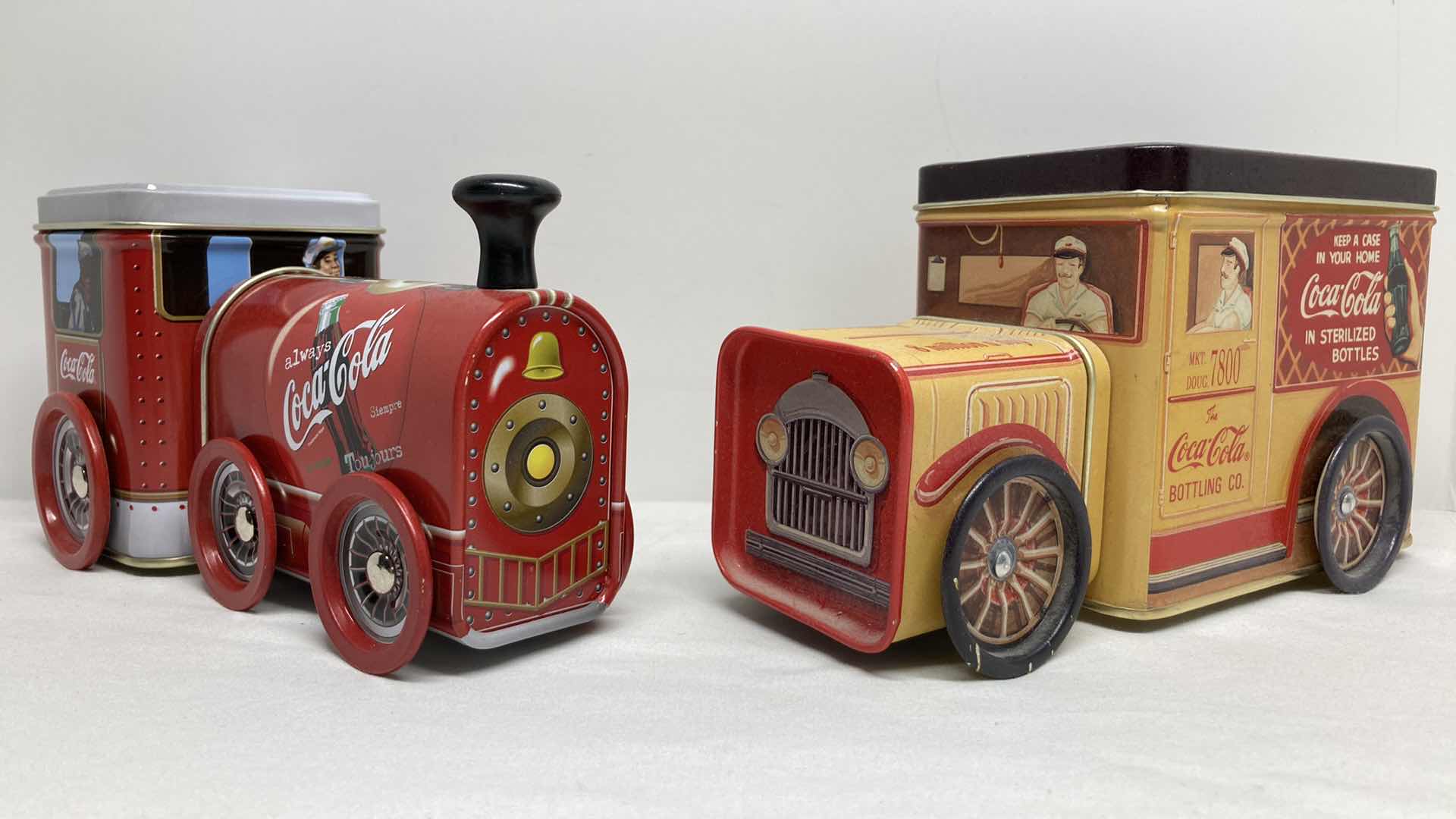 Photo 1 of COCA-COLA EARLY CENTURY STYLE TRAIN & CAR TINS (2) 7” X 3” H4”