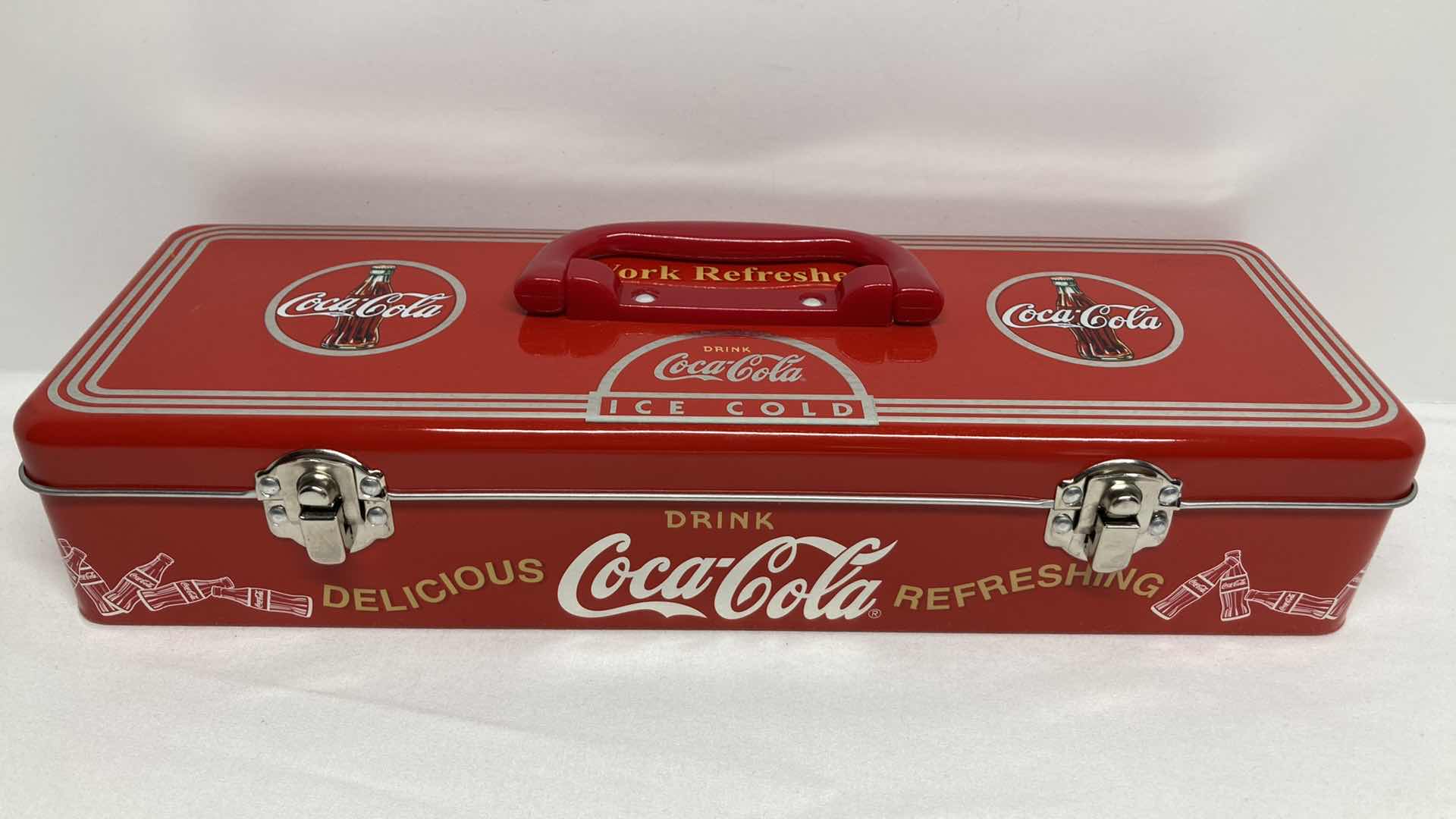 Photo 1 of COCA-COLA VINTAGE STYLE TOOL BOX 11.5” X 3.5” H2.5”