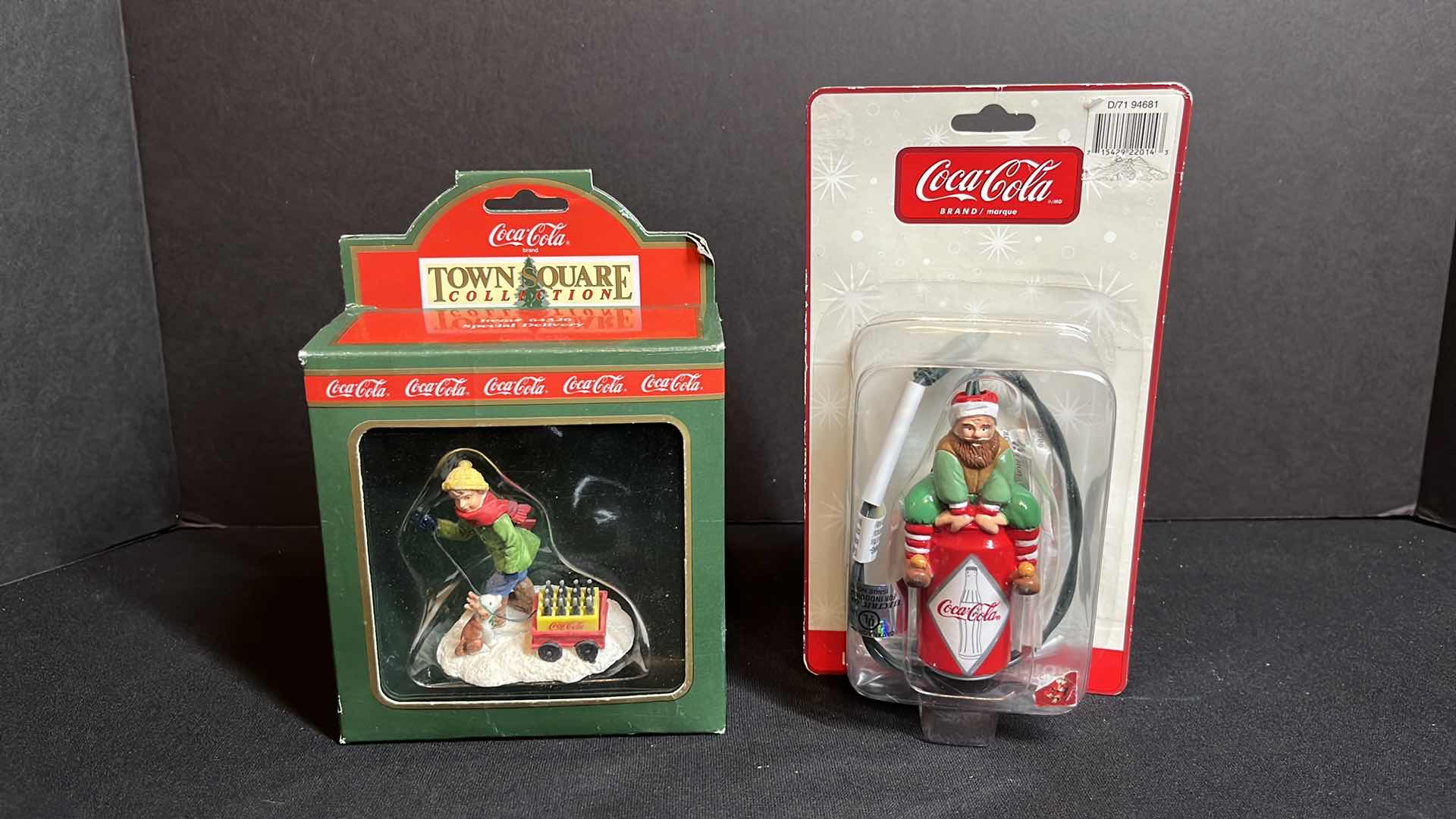 Photo 1 of COCA-COLA CHRISTMAS ORNAMENTS, TOWN SQUARE COLLECTION SPECIAL DELIVERY 1994 (ITEM #64326), TRIM A TREE ILLUMINATED ORNAMENT 2003 (ITEM #CA079912)