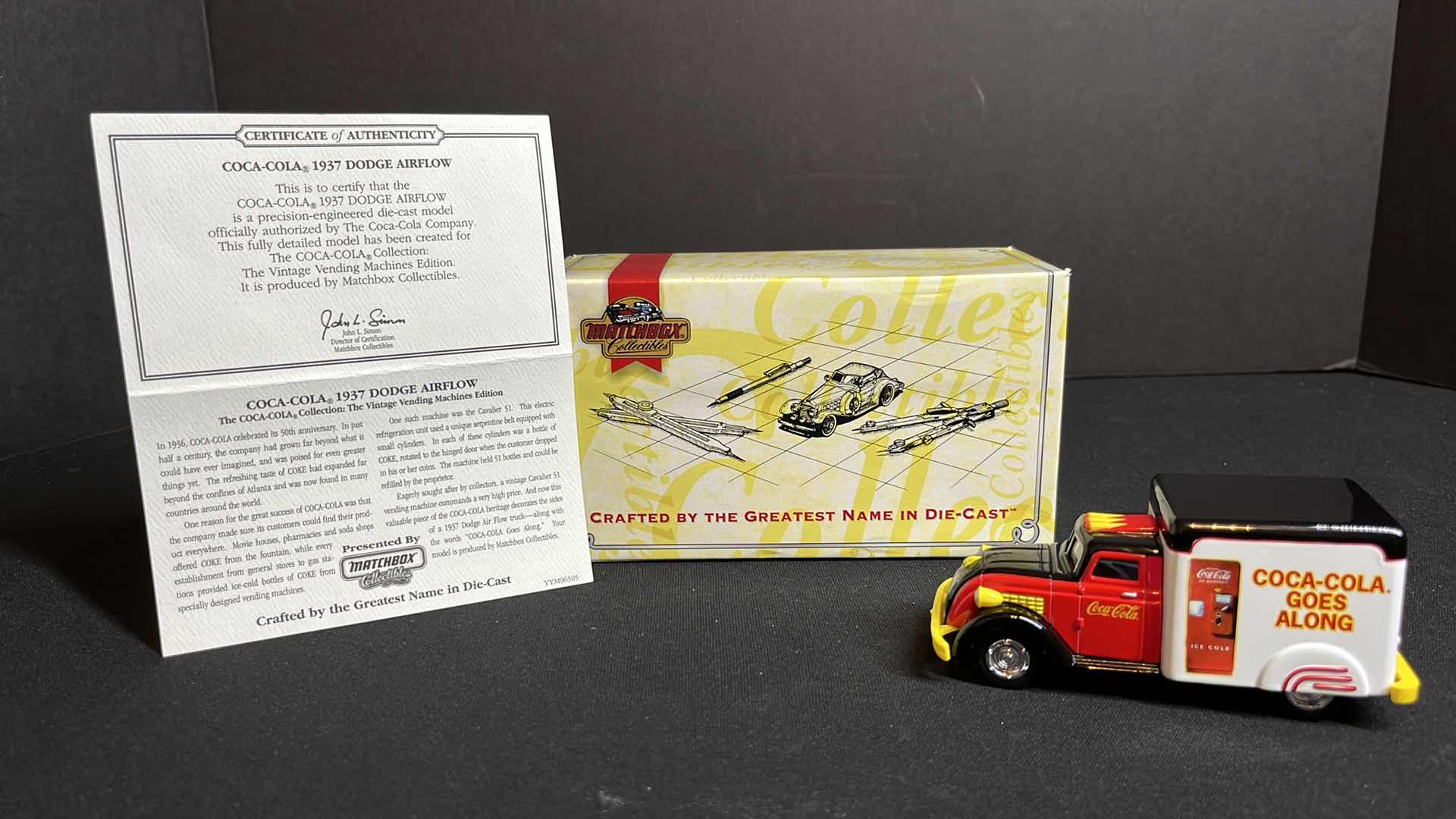 Photo 1 of MATCHBOX COLLECTIBLES COCA-COLA MODELS OF YESTERYEAR, 1937 DODGE AIRFLOW, INCLUDES COA 1995 (MODEL YYM96505)