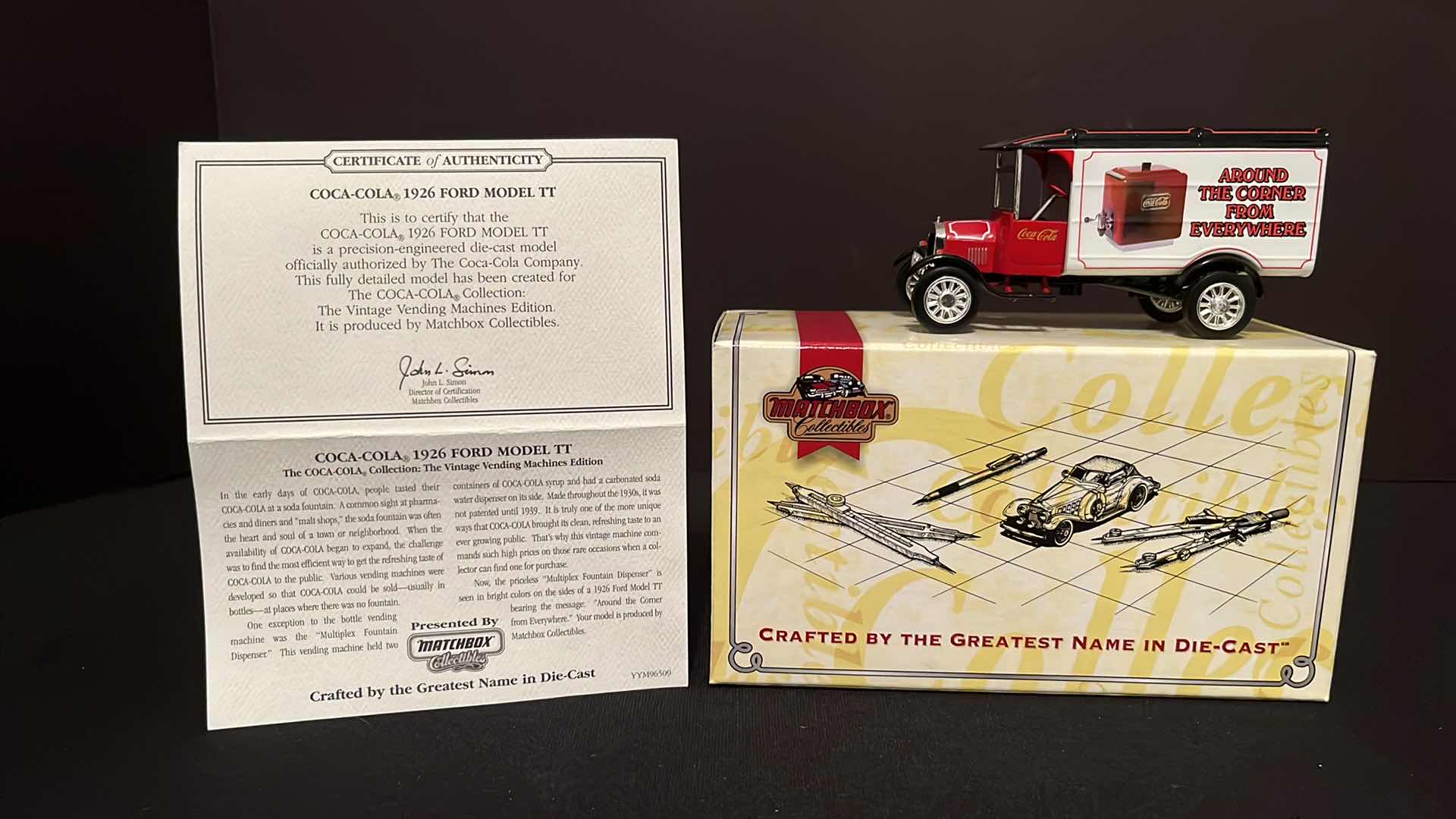 Photo 1 of COCA-COLA MATCHBOX COLLECTIBLES MODELS OF YESTERYEAR 1926 FORD MODEL TT, W COA, 1995 (MODEL YYM96509)