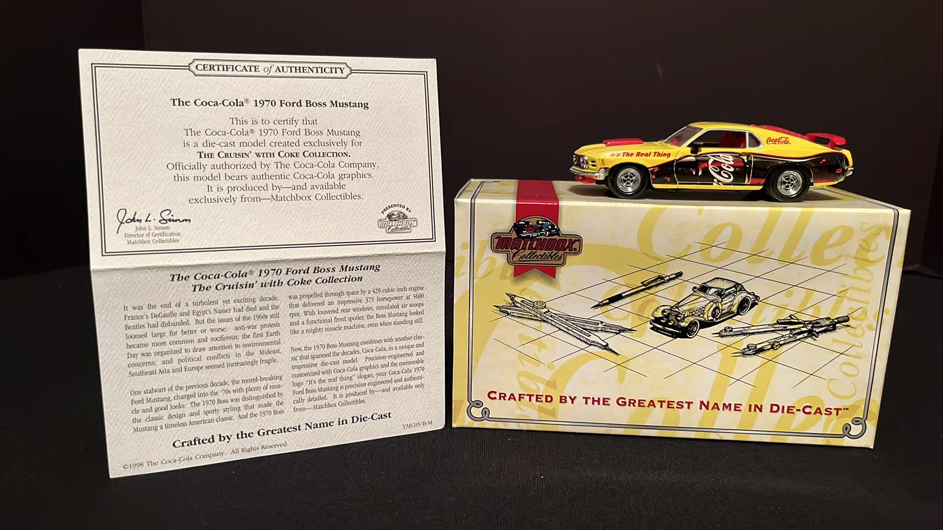 Photo 1 of COCA-COLA MATCHBOX COLLECTIBLES DINKY 1970 FORD MUSTANG BOSS 429, W COA, 1995 (MODEL YMC05/B-M)