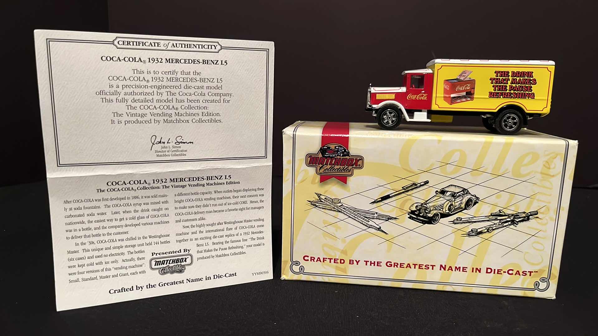 Photo 1 of COCA-COLA MATCHBOX COLLECTIBLES MODELS OF YESTERYEAR 1932 MERCEDES BENZ L5, W COA, 1995 (MODEL YYM96506)