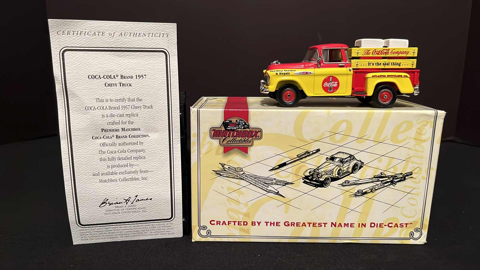 Photo 1 of COCA-COLA MATCHBOX COLLECTIBLES MODELS OF YESTERYEAR 1957 CHEVROLET PICK-UP TRUCK, W COA, 1995 (MODEL YPC01-M)