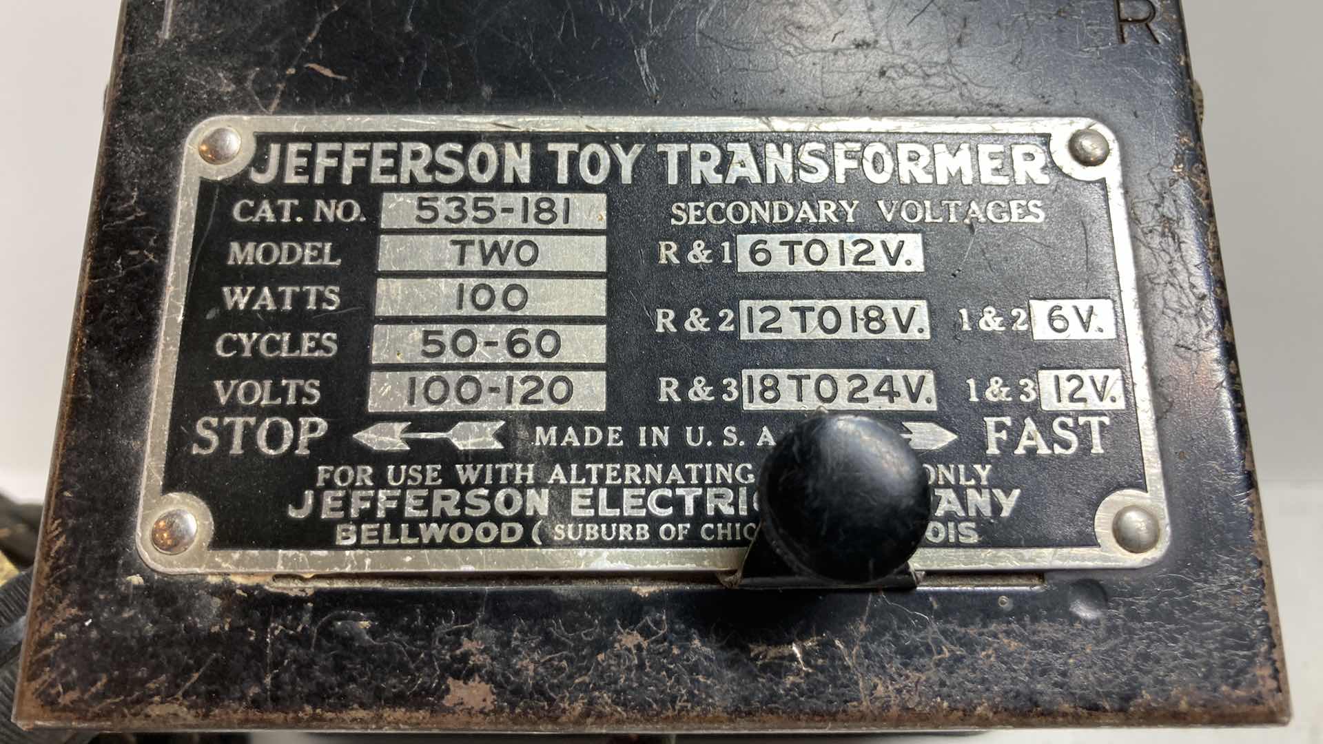 Photo 5 of JEFFERSON TOY 100WATT TRANSFORMER MODEL TWO