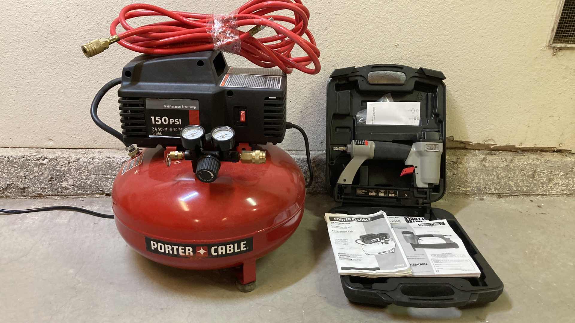 Photo 1 of PORTER CABLE AIR COMPRESSOR MODEL C2005 W BRAD NAILER