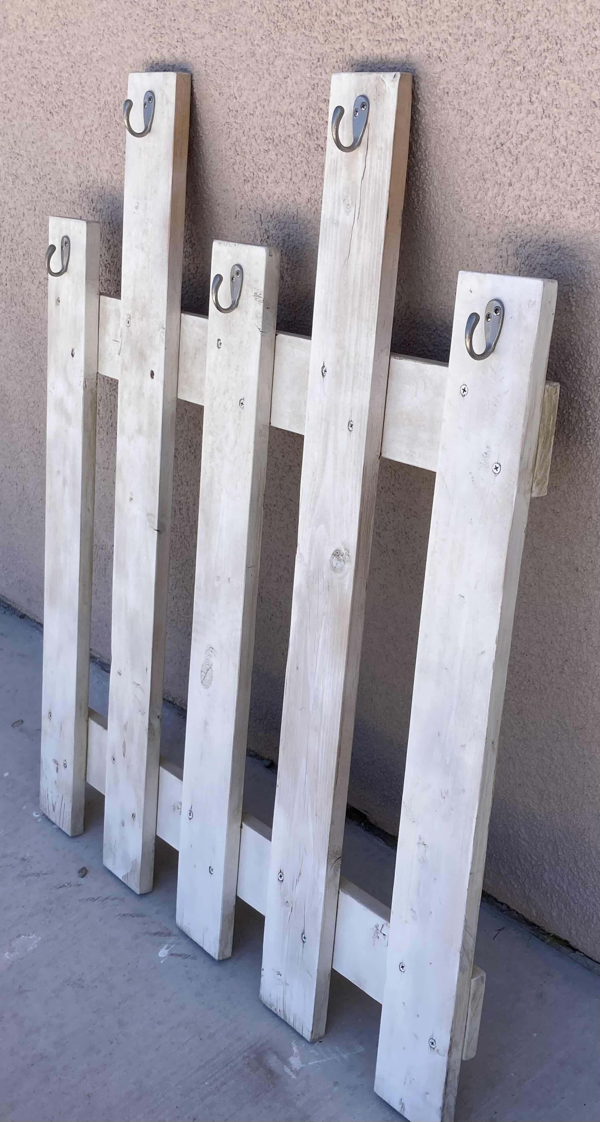 Photo 2 of HAND CRAFTED RUSTIC PICKET FENCE STYLE COAT RACK 30” X 36”