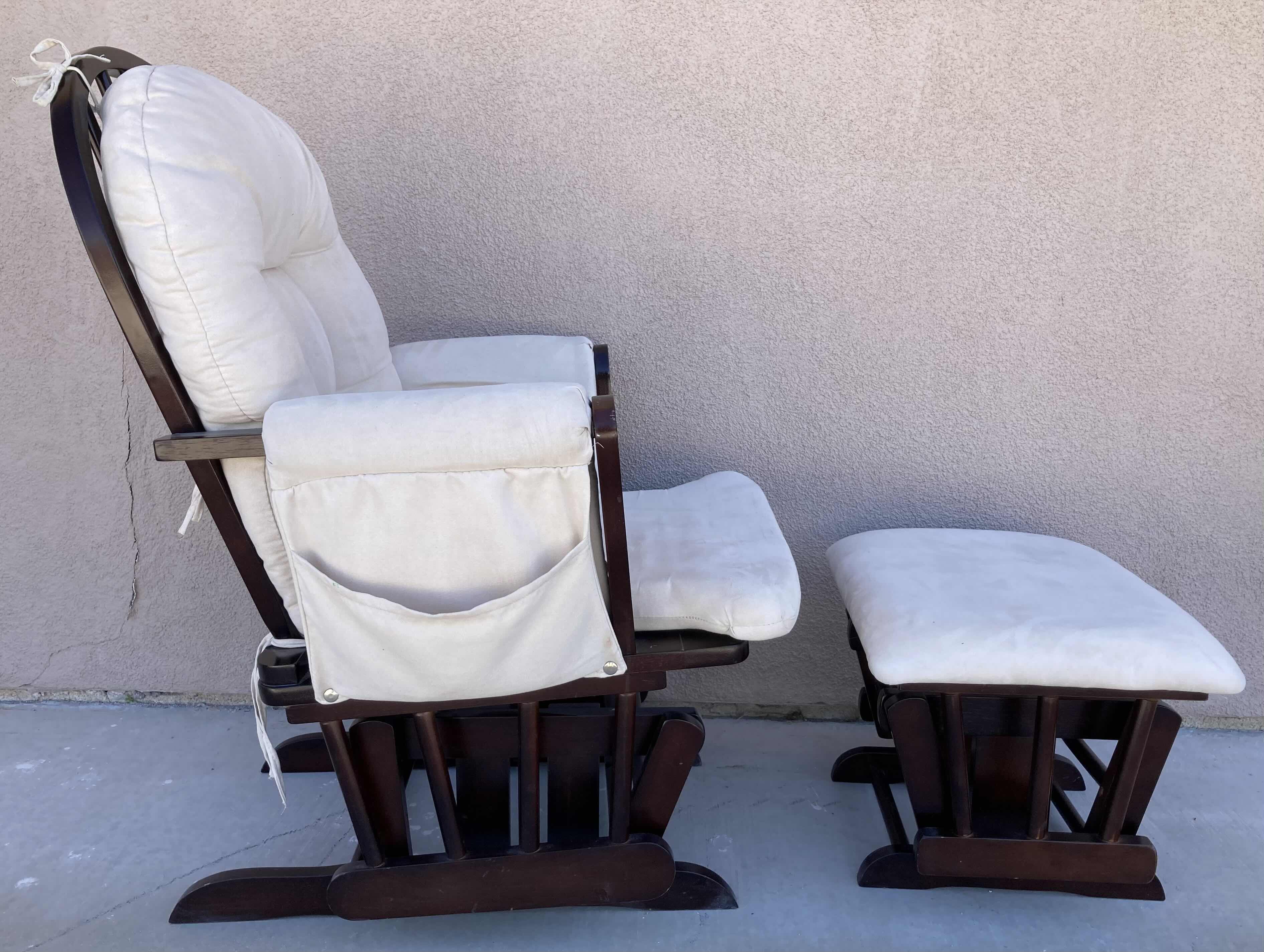 Photo 4 of STORK CRAFT ESPRESSO WOOD FINISH OFF-WHITE UPHOLSTERY ROCKING CHAIR 29” X 36” H38” 
W ROCKING OTTOMAN