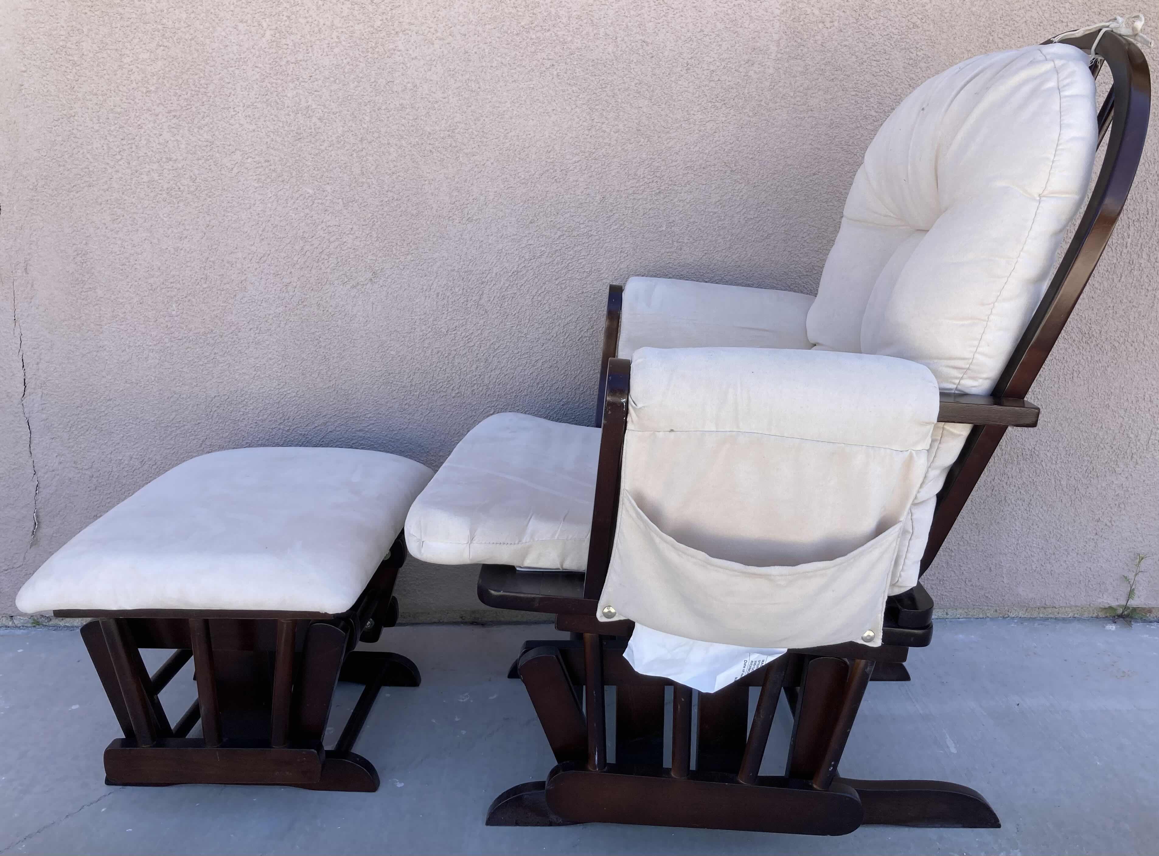 Photo 6 of STORK CRAFT ESPRESSO WOOD FINISH OFF-WHITE UPHOLSTERY ROCKING CHAIR 29” X 36” H38” 
W ROCKING OTTOMAN