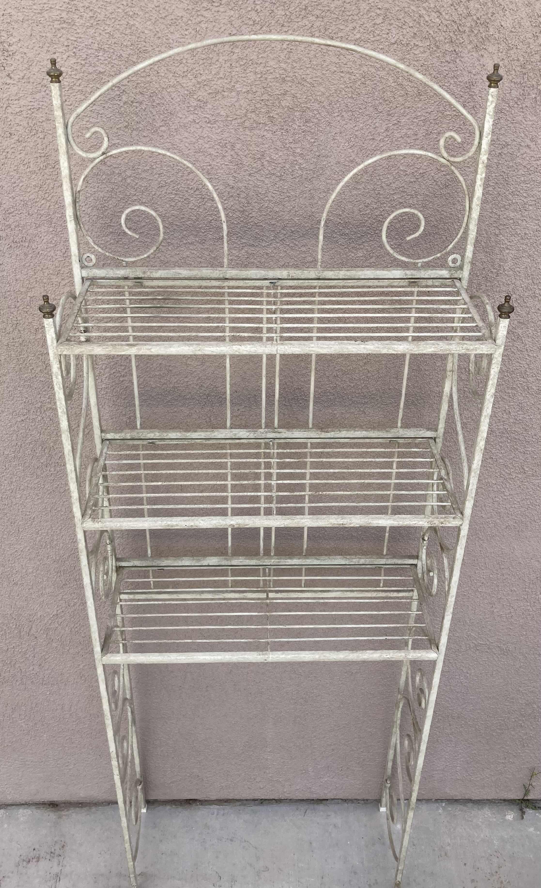 Photo 2 of RUSTIC ORNATE WEATHERED FINISH 3 SHELF METAL RACK 24.5” X 9.5” H70.5”