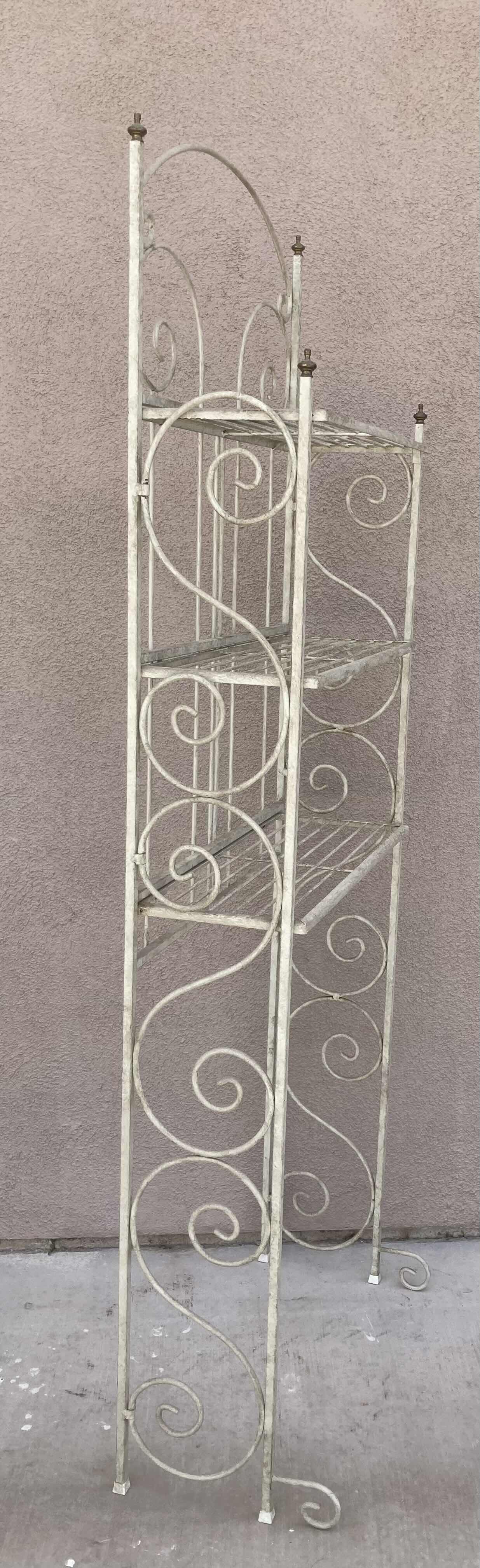 Photo 3 of RUSTIC ORNATE WEATHERED FINISH 3 SHELF METAL RACK 24.5” X 9.5” H70.5”