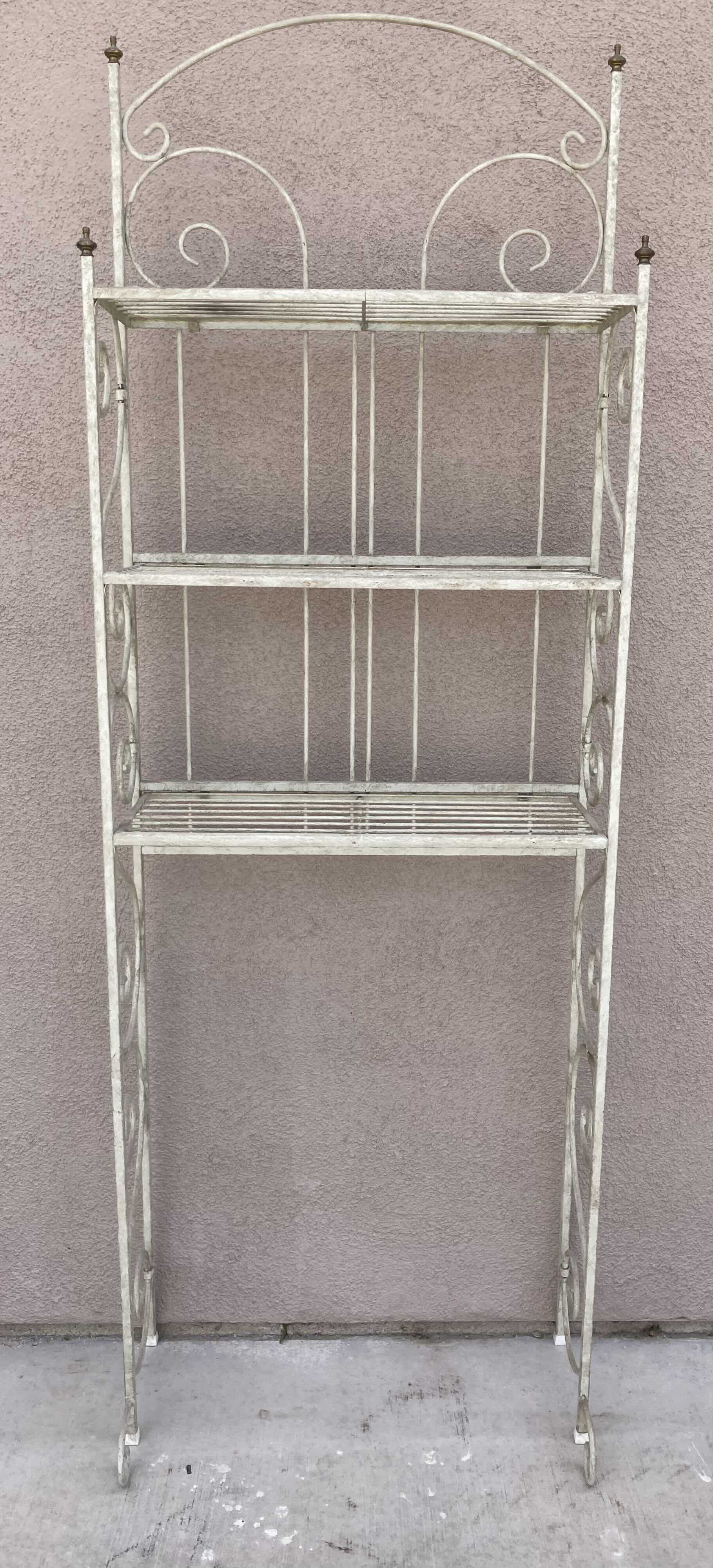 Photo 1 of RUSTIC ORNATE WEATHERED FINISH 3 SHELF METAL RACK 24.5” X 9.5” H70.5”