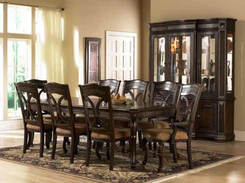 Photo 1 of PULASKI COSTA DORADA COLLECTION MAHOGANY FINISH DINING SET- VENEER TOP WOOD DINING TABLE-ARM CHAIRS (2) SIDE CHAIRS (4) 
(CHECK NOTES)