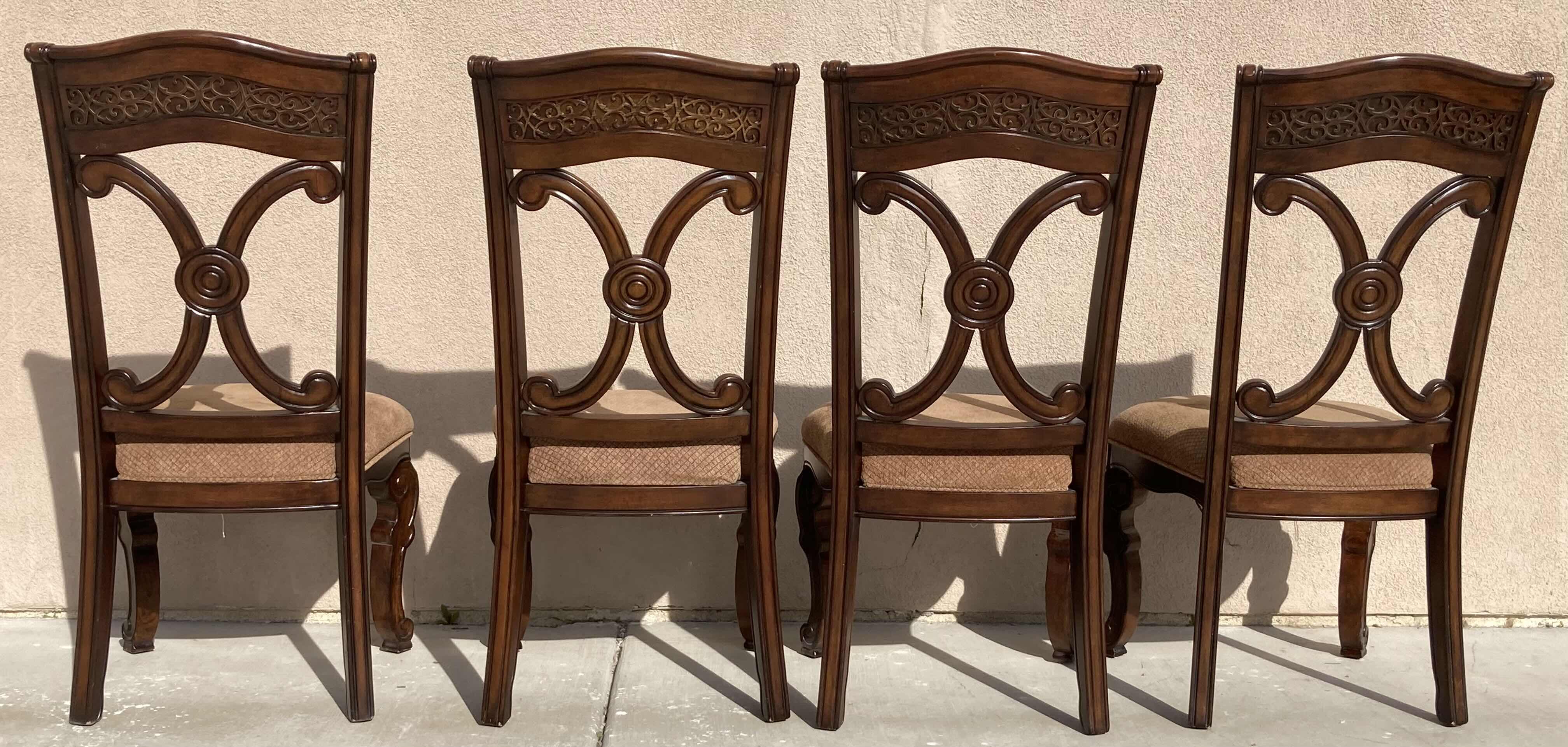 Photo 11 of PULASKI COSTA DORADA COLLECTION MAHOGANY FINISH DINING SET- VENEER TOP WOOD DINING TABLE-ARM CHAIRS (2) SIDE CHAIRS (4) 
(CHECK NOTES)