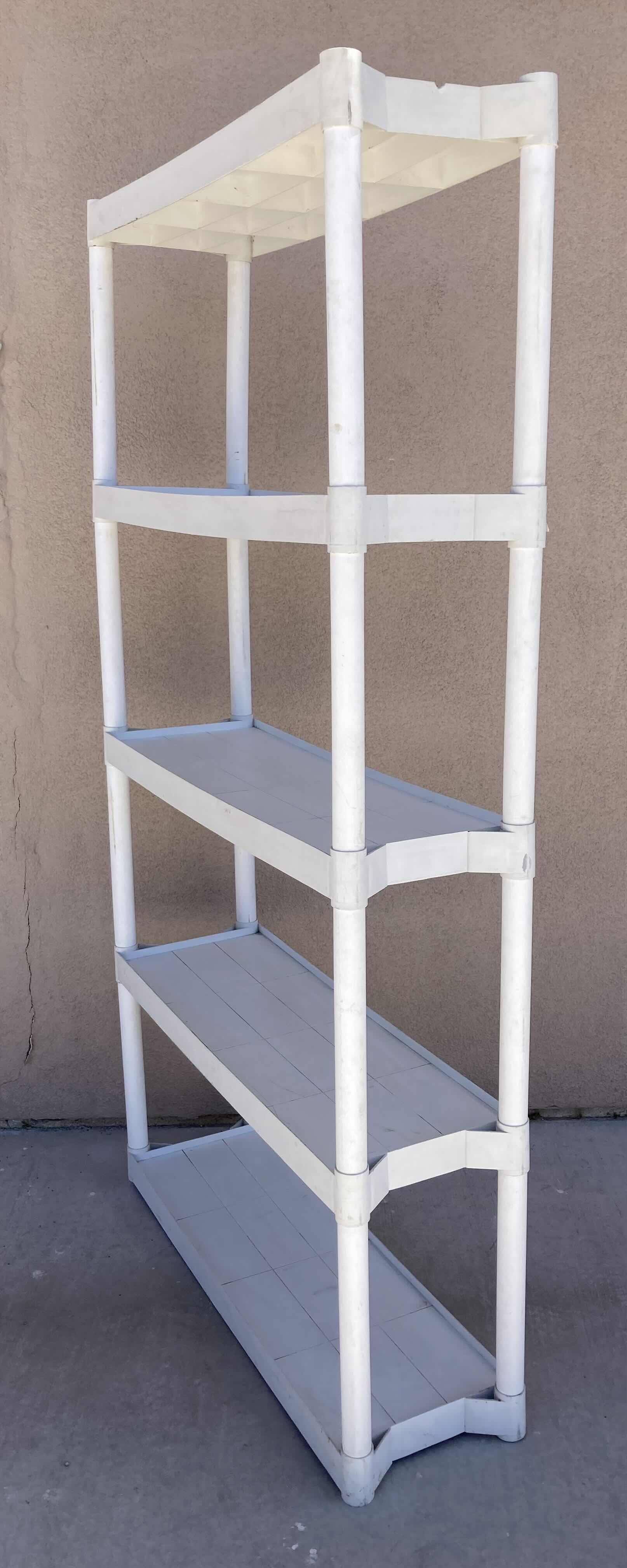 Photo 2 of PLASTIC 5 TIER SHELF 39” X 12” H72”