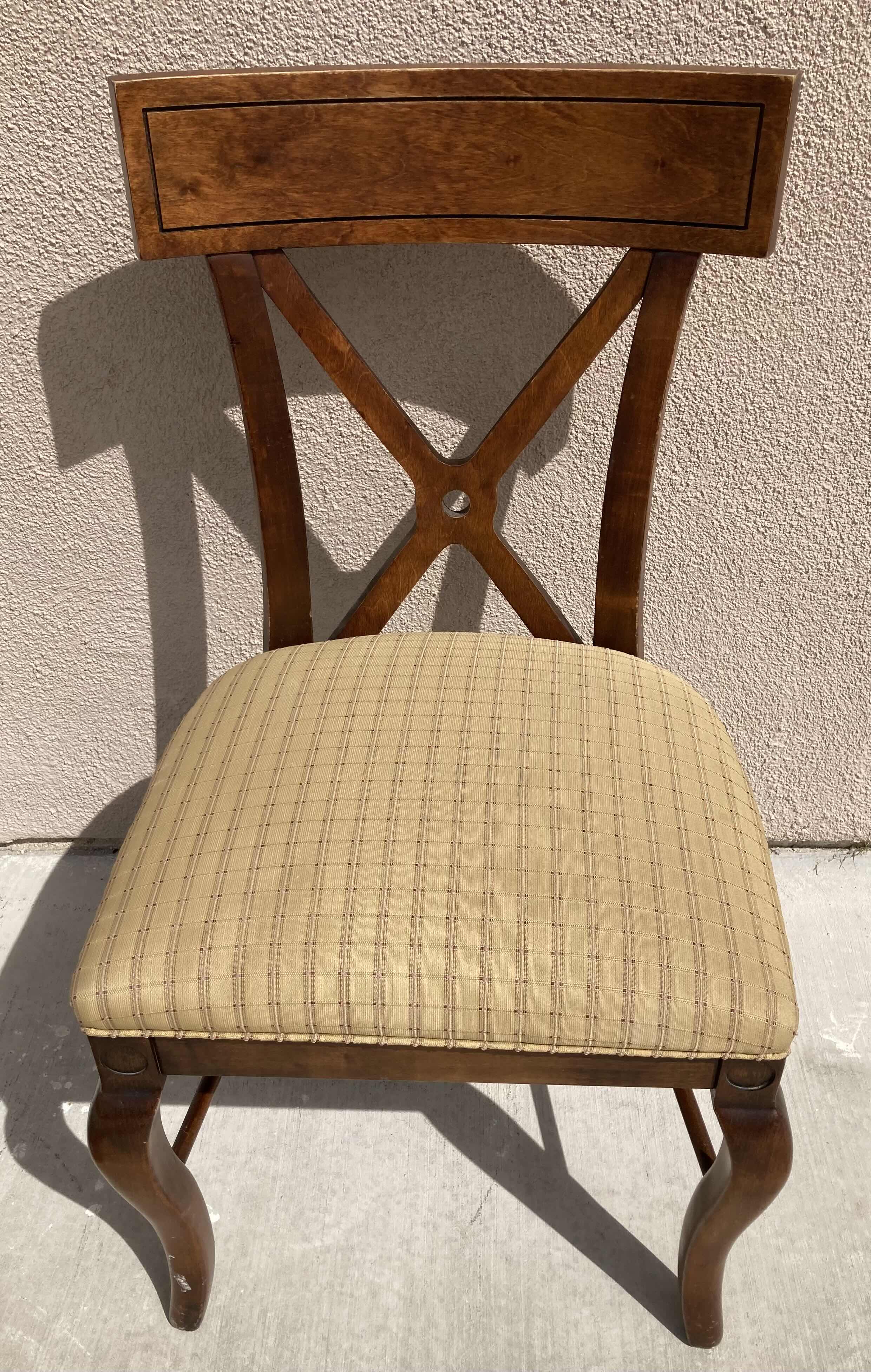 Photo 2 of AMTREND WOOD PLAID UPHOLSTERED SEAT DINING SIDE CHAIR 20.25” X 19.5” H 35.5”