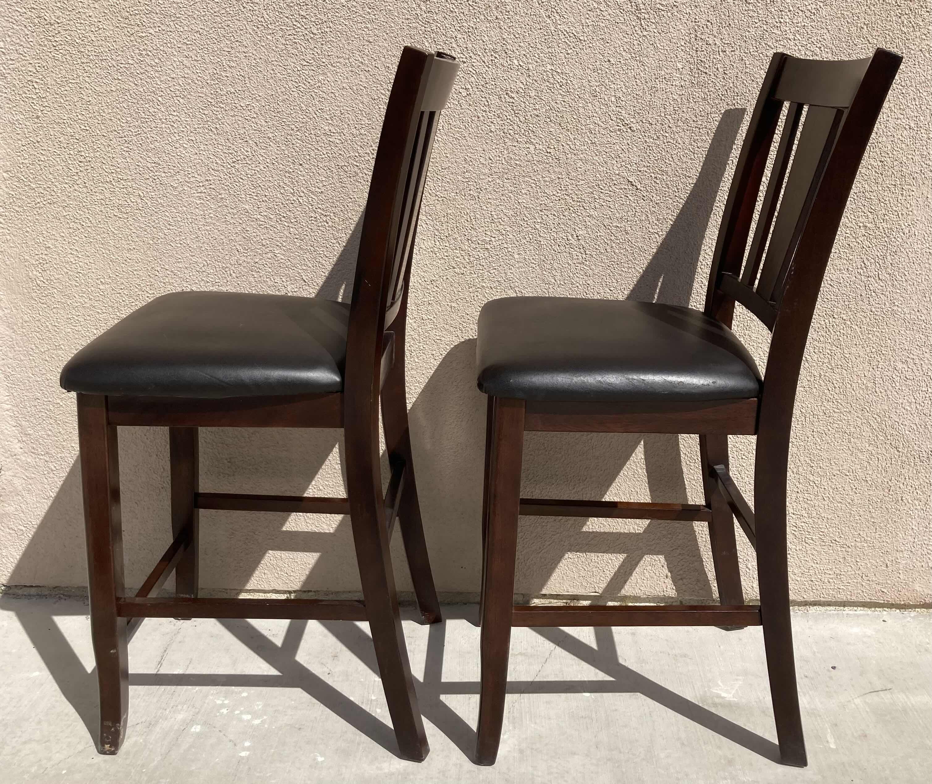 Photo 5 of RED BARREL STUDIOS ESPRESSO FINISH WOOD BLACK UPHOLSTERED SEAT BAR STOOLS SET OF 2 19” X 23” H41”