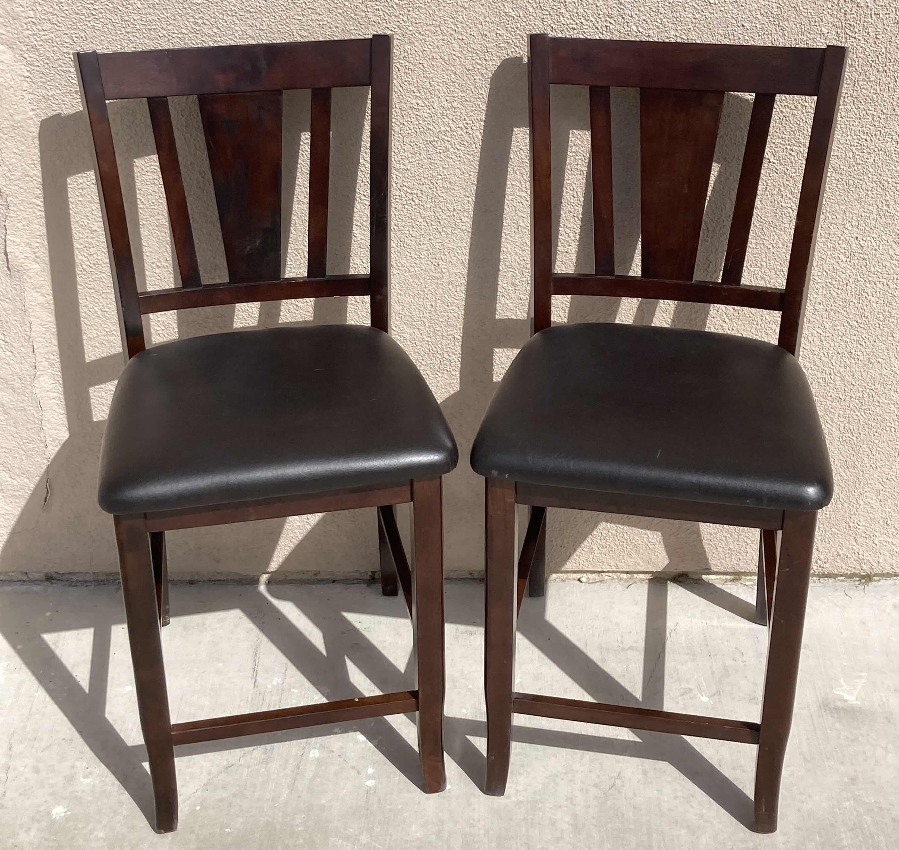 Photo 2 of RED BARREL STUDIOS ESPRESSO FINISH WOOD BLACK UPHOLSTERED SEAT BAR STOOLS SET OF 2 19” X 23” H41”