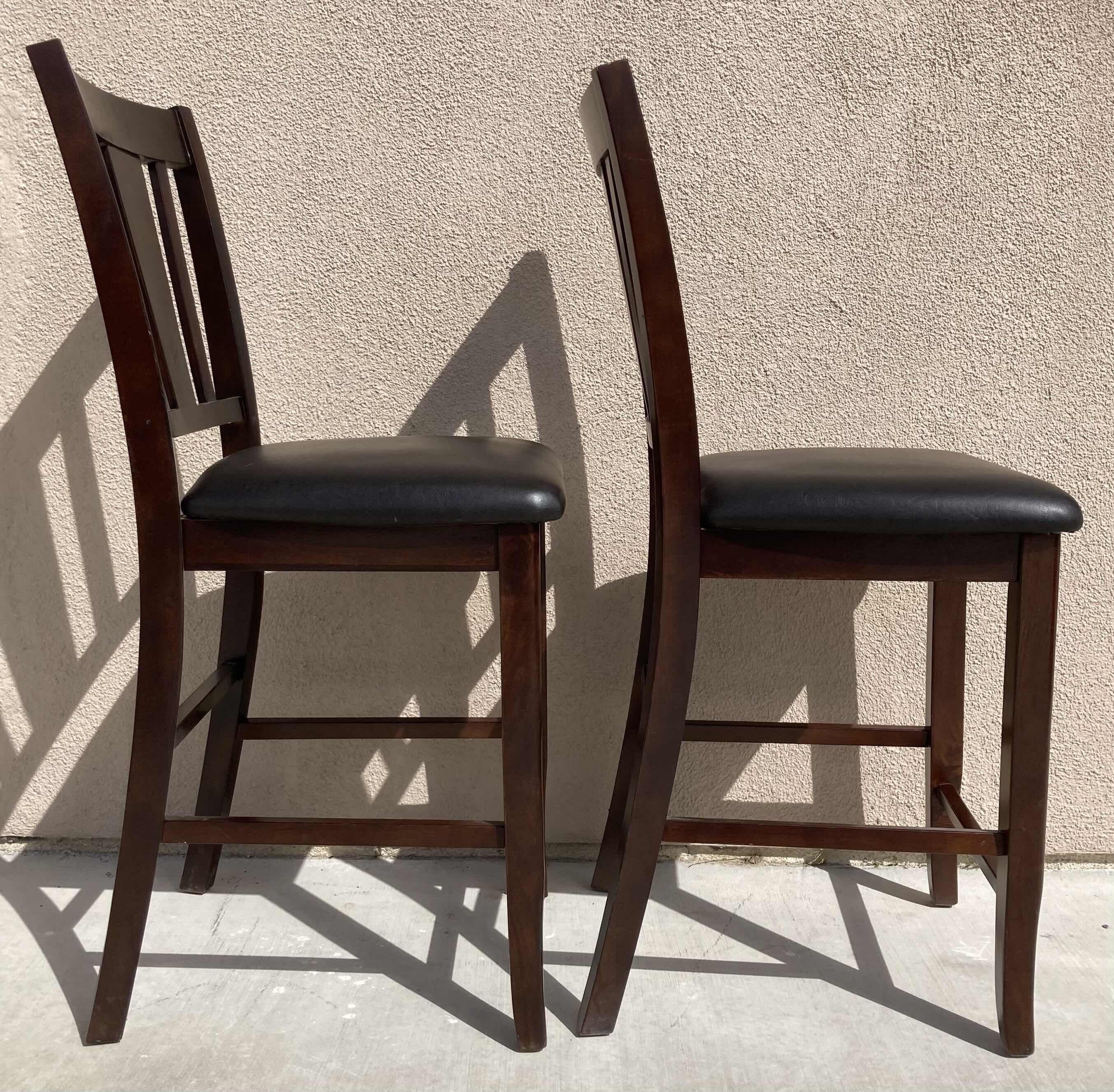 Photo 3 of RED BARREL STUDIOS ESPRESSO FINISH WOOD BLACK UPHOLSTERED SEAT BAR STOOLS SET OF 2 19” X 23” H41”