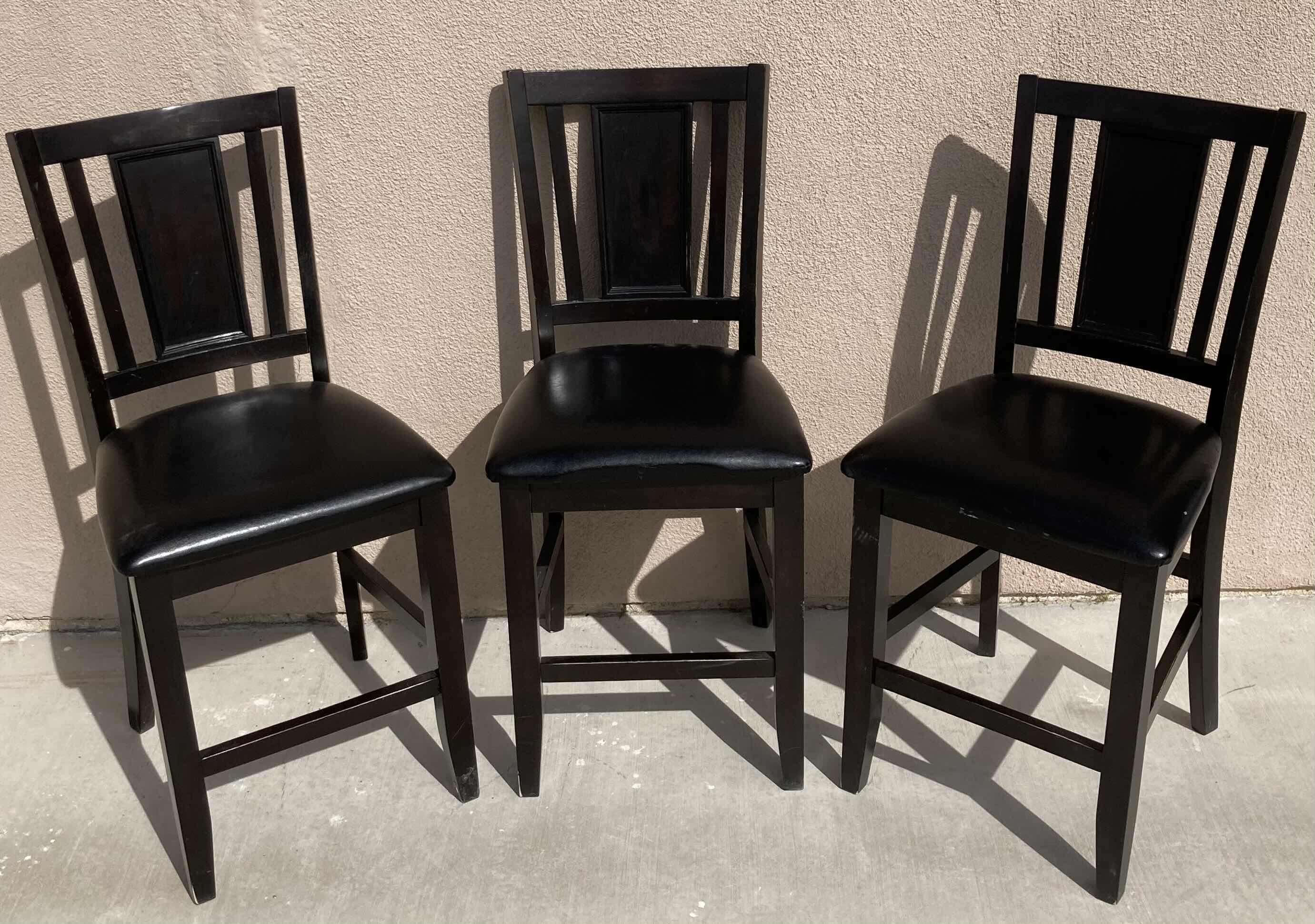 Photo 2 of ASHLEY FURNITURE CARLYLE COLLECTION BLACK WOOD FINISH BAR STOOLS SET OF 3 19” X 17” H40”