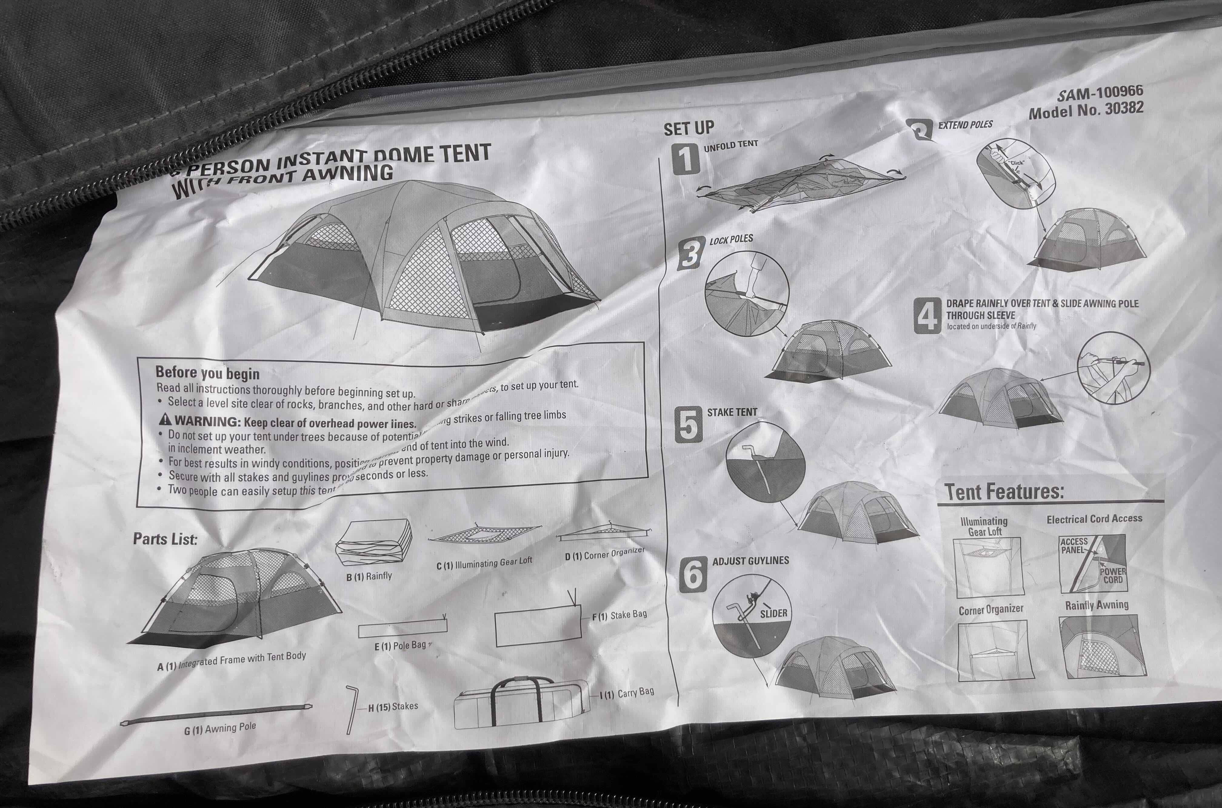 Photo 4 of CAMP VALLEY 6 PERSON INSTANT DOME TENT MODEL SAM-100966 30382 W BAG